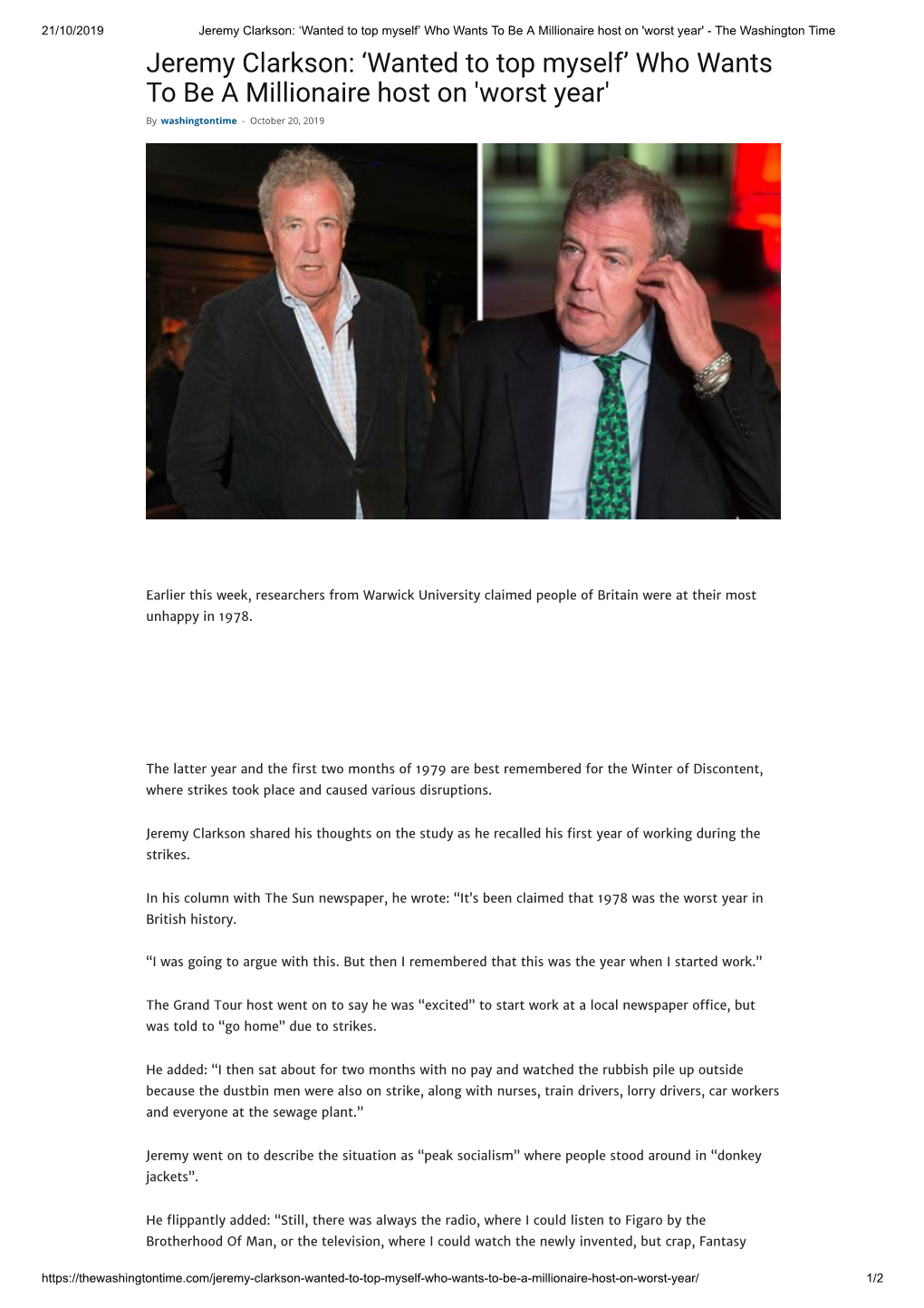 Jeremy Clarkson: 'Wanted to Top Myself'