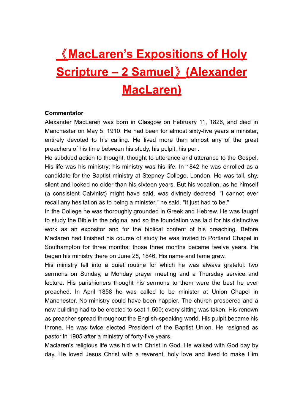 Maclaren S Expositions of Holy Scripture 2 Samuel (Alexander Maclaren)