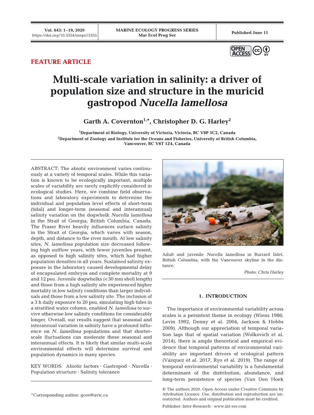 Multi-Scale Variation in Salinity: a Driver of Population Size and Structure in the Muricid Gastropod Nucella Lamellosa