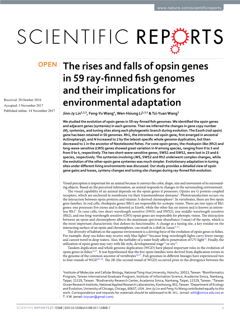 The Rises and Falls of Opsin Genes in 59 Ray-Finned Fish Genomes And