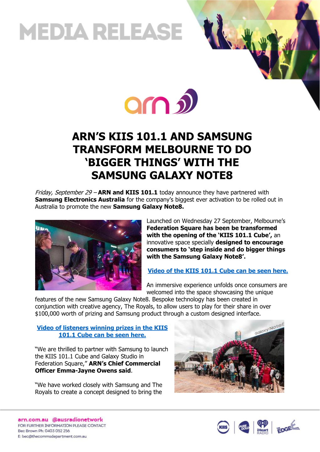 Arn's Kiis 101.1 and Samsung Transform Melbourne to Do