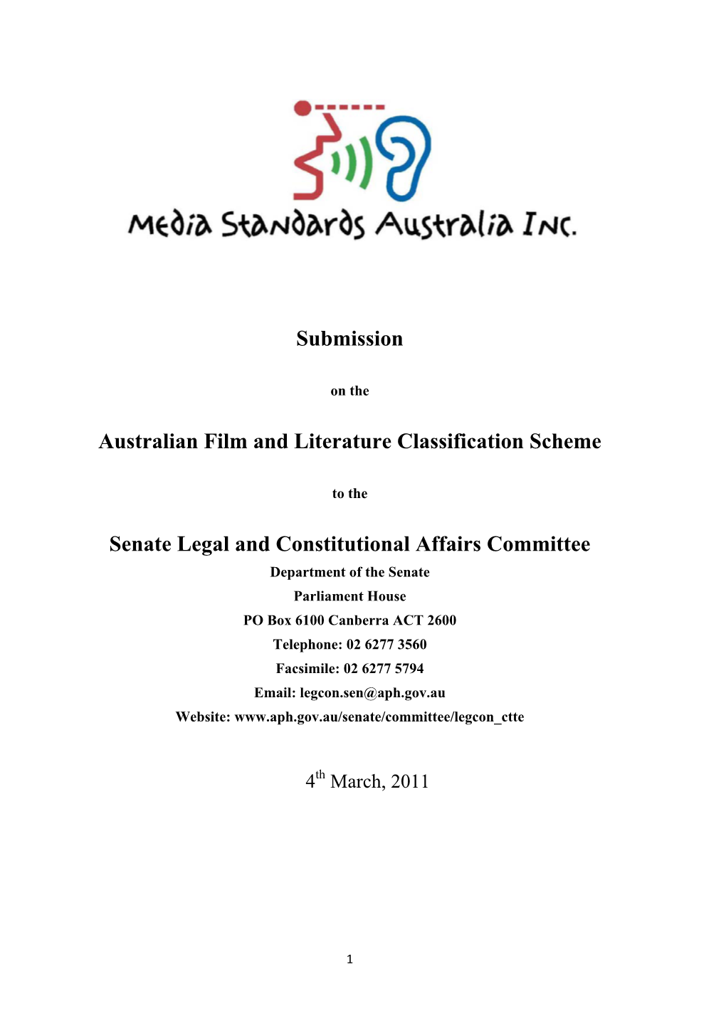 Submission Australian Film and Literature Classification Scheme