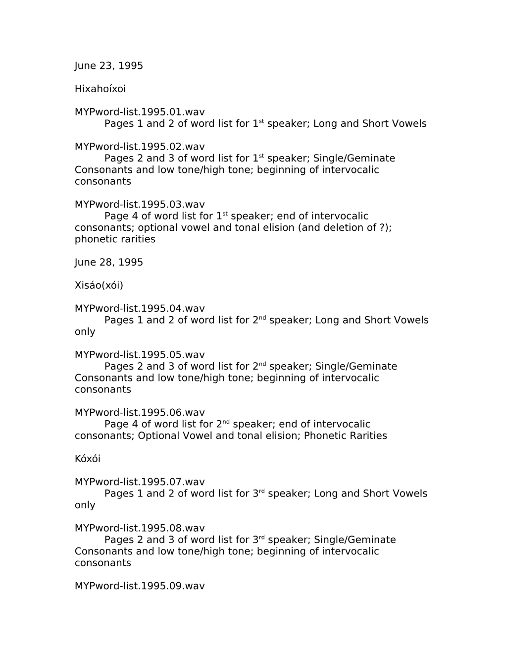 Pages 1 and 2 of Word List for 1St Speaker; Long and Short Vowels