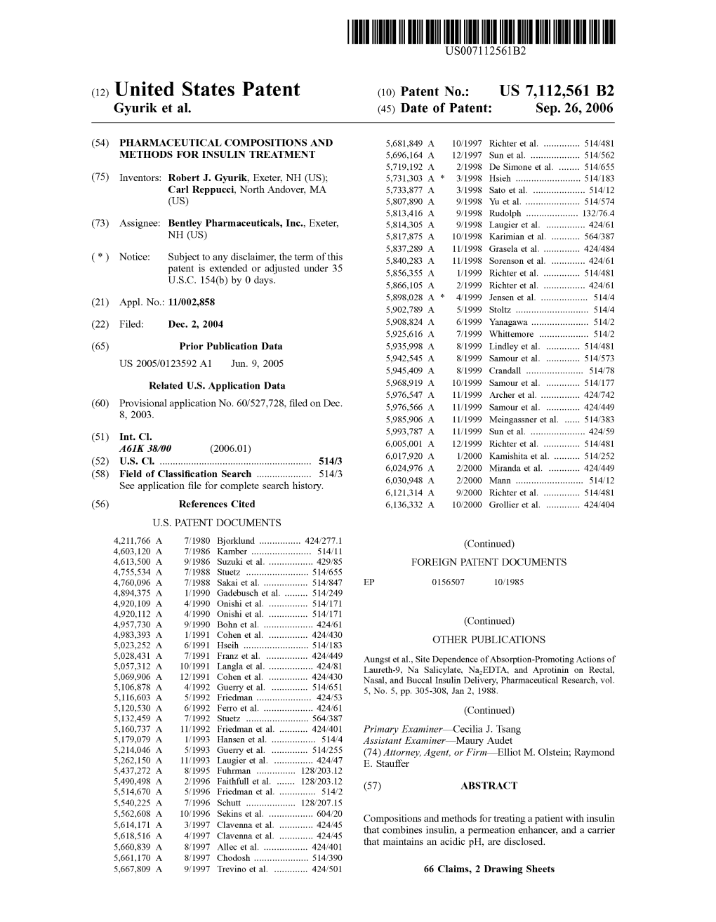 E "E. E. O. Compositions and Methods for Treating a Patient with Insulin