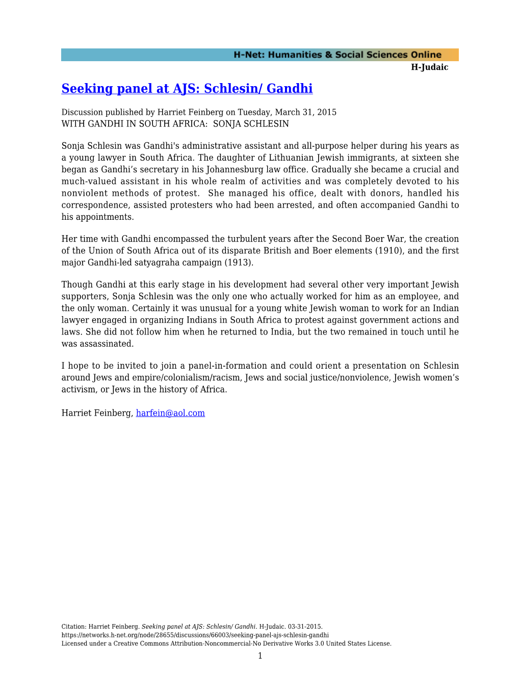 Seeking Panel at AJS: Schlesin/ Gandhi