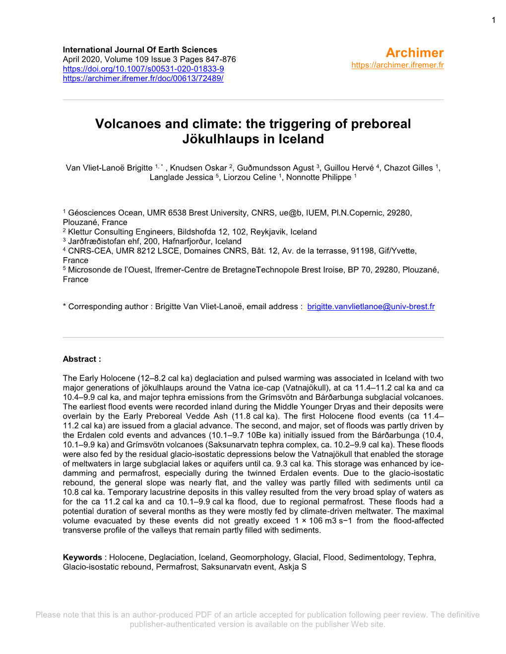 The Triggering of Preboreal Jökulhlaups in Iceland