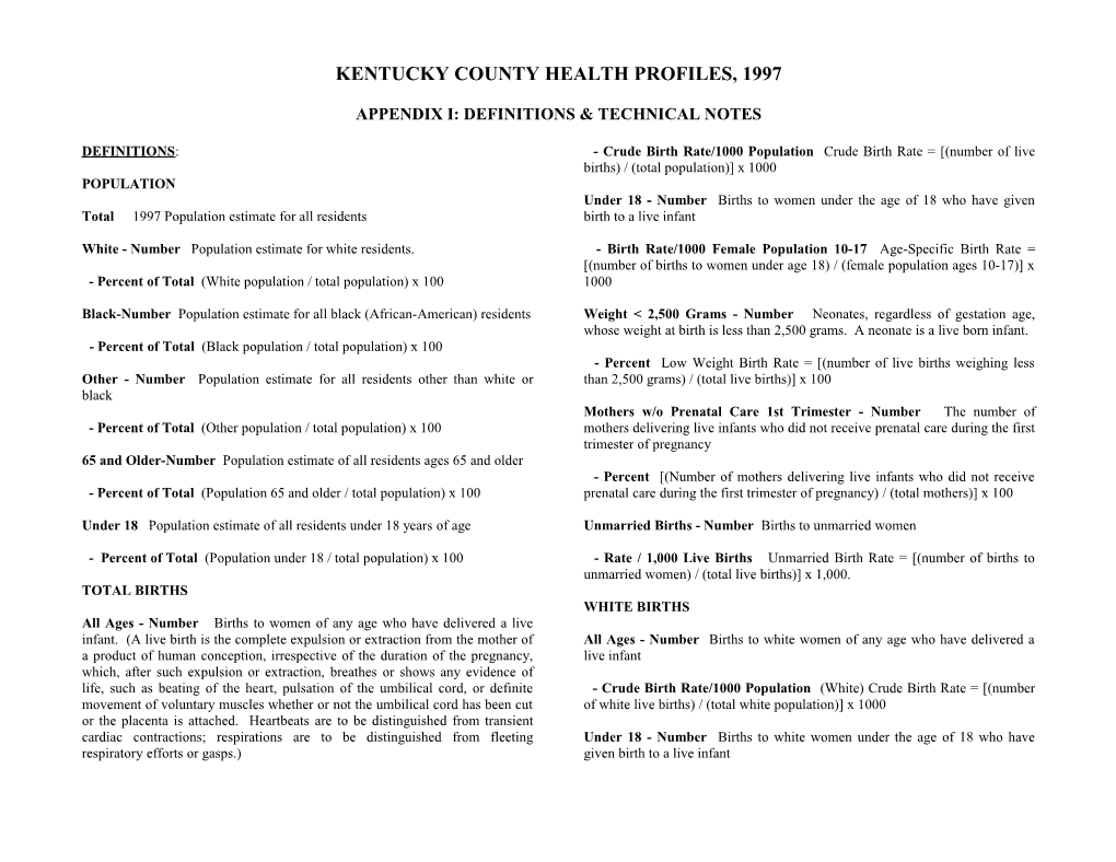 Kentucky County Health Profiles, 1997