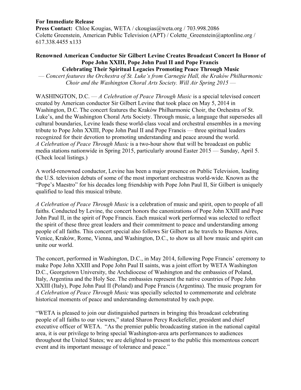 A Celebration of Peace Through Music Press Release 4