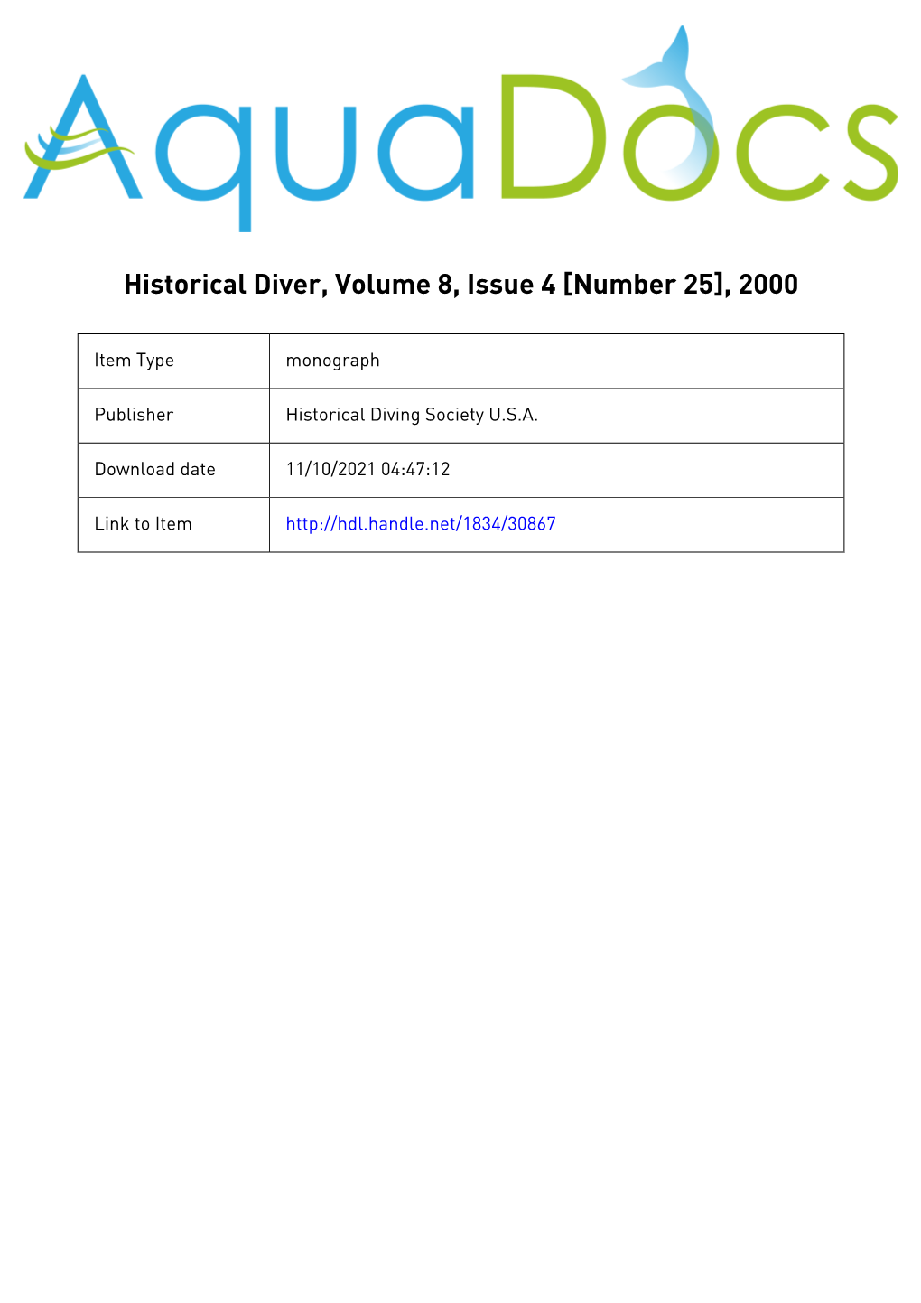 Historical Diver, Volume 8, Issue 4 [Number 25], 2000