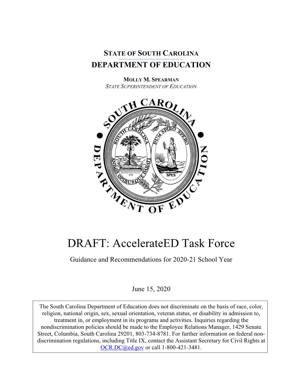 DRAFT: Accelerateed Task Force Guidance and Recommendations for 2020-21 School Year