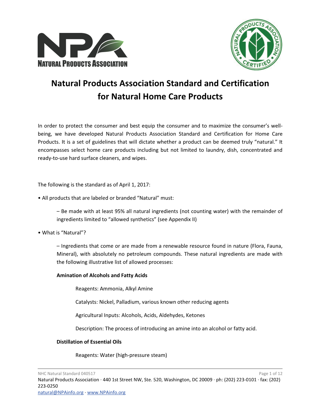 Natural Certification Standard – Home Care Products