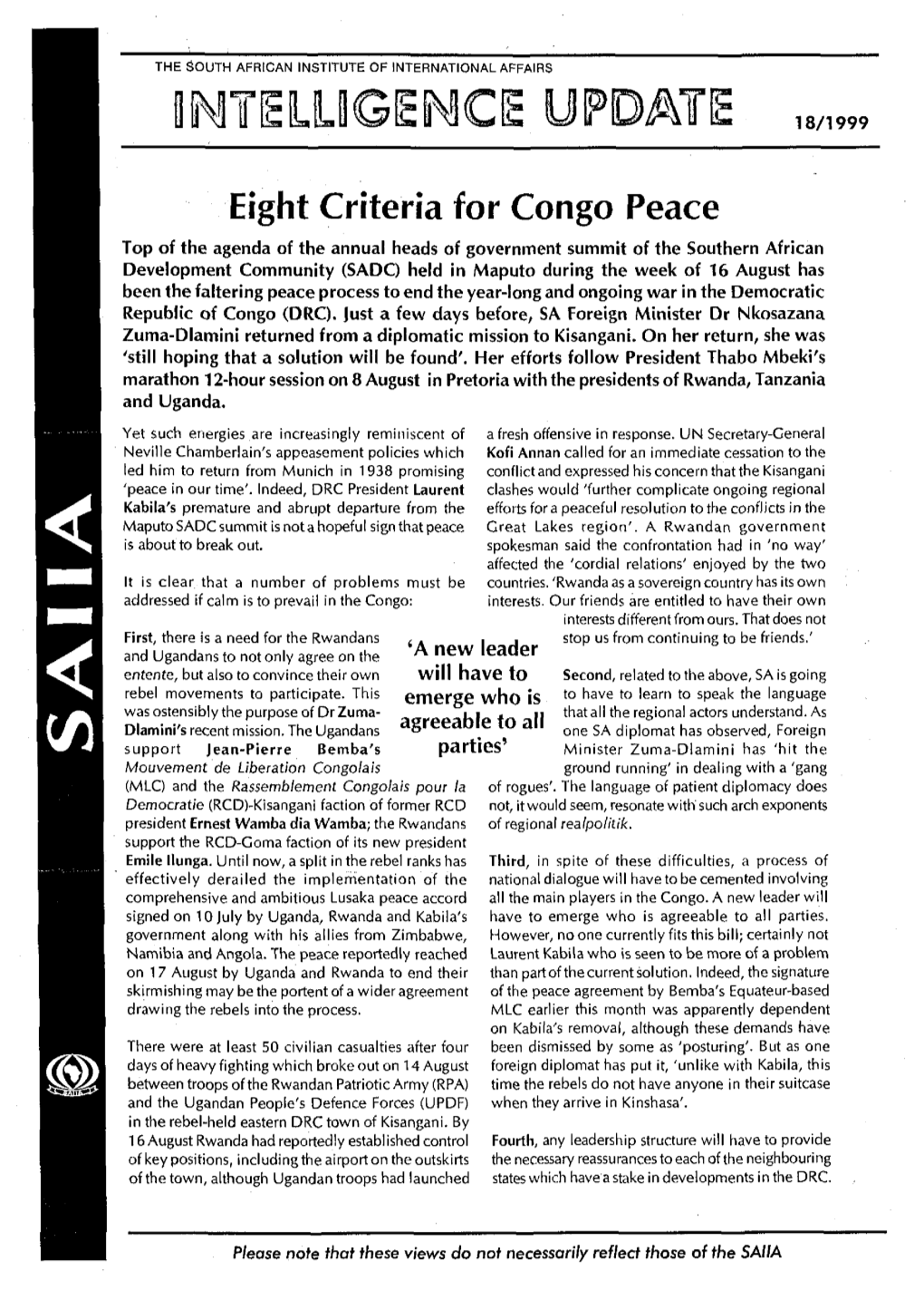 Eight Criteria for Congo Peace
