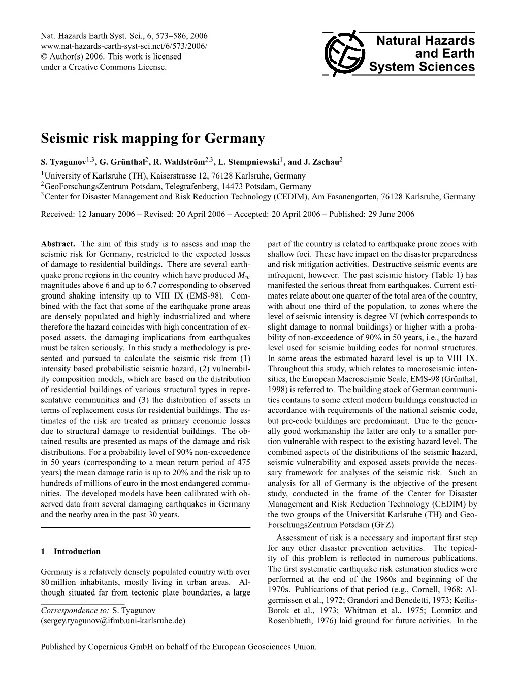 Seismic Risk Mapping for Germany