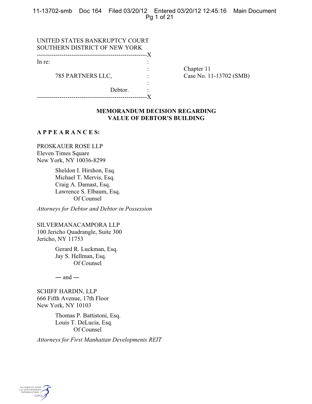 11-13702-Smb Doc 164 Filed 03/20/12 Entered 03/20/12 12:45:16 Main Document Pg 1 of 21