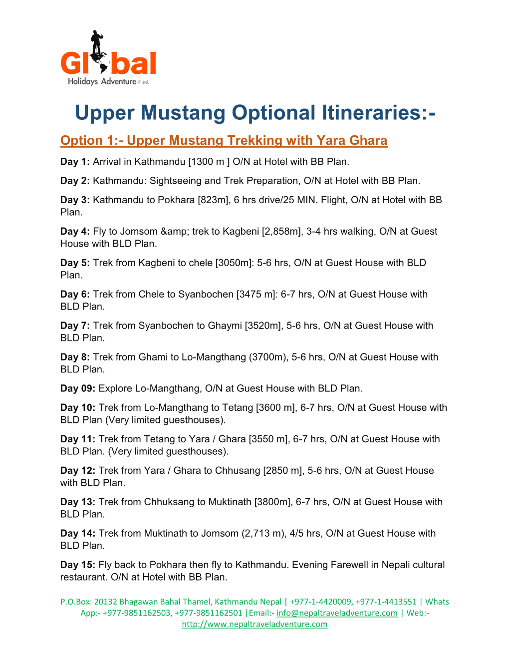 Upper Mustang Optional Itineraries with Yara Ghara