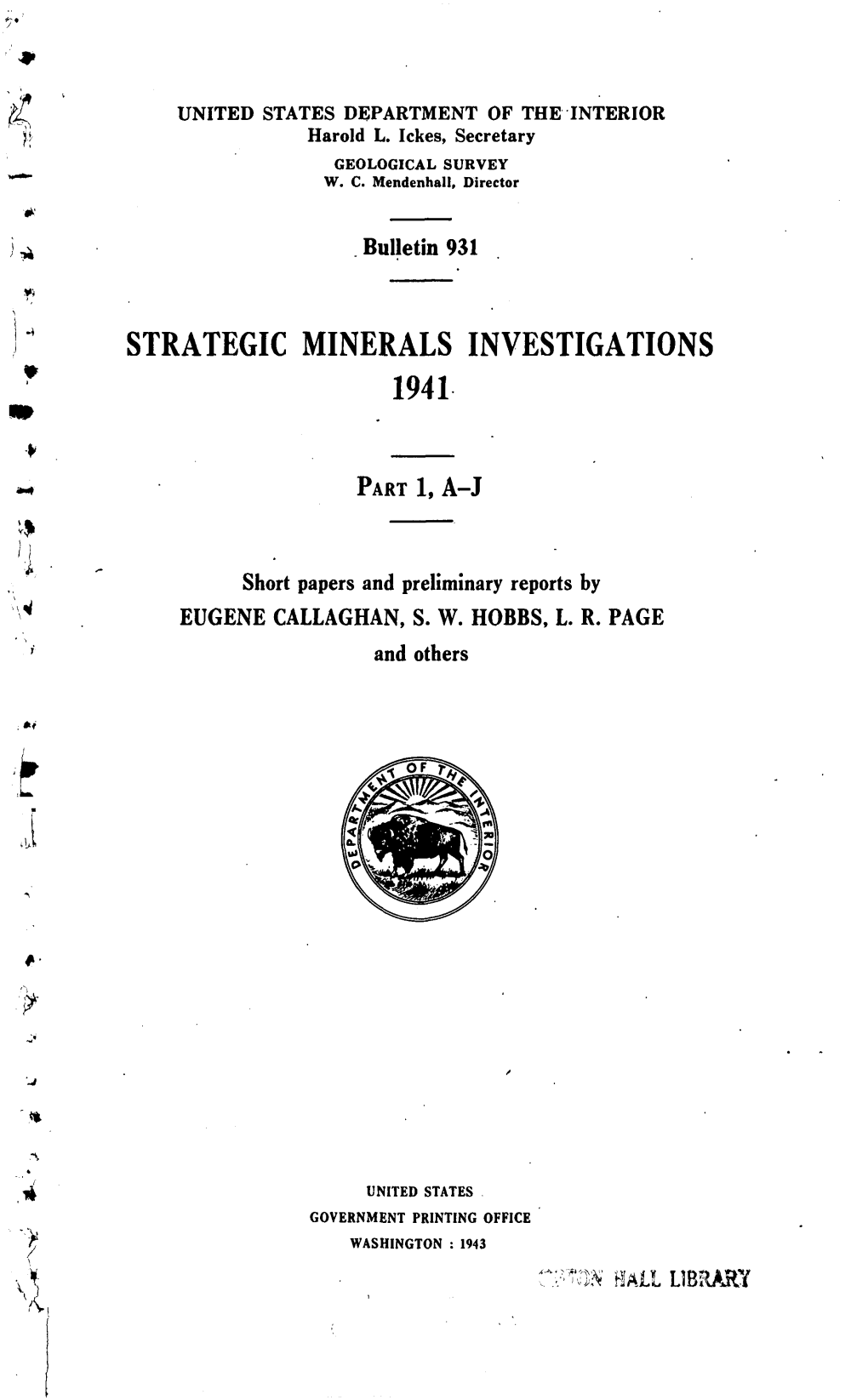 Strategic Minerals Investigations 1941