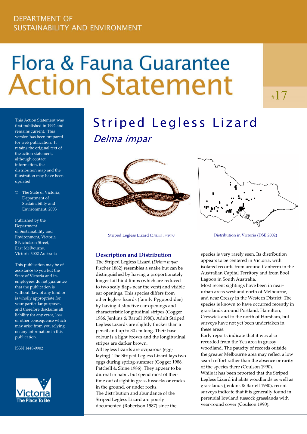 Striped Legless Lizard Version Has Been Prepared for Web Publication