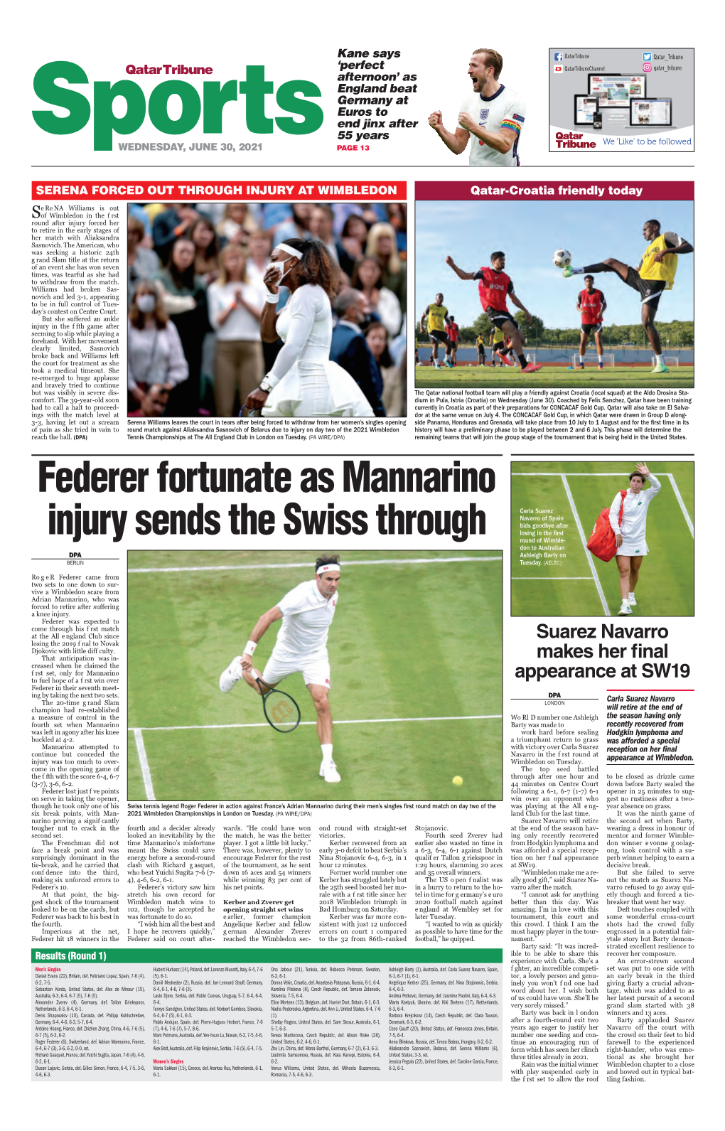 Federer Fortunate As Mannarino Injury Sends the Swiss Through