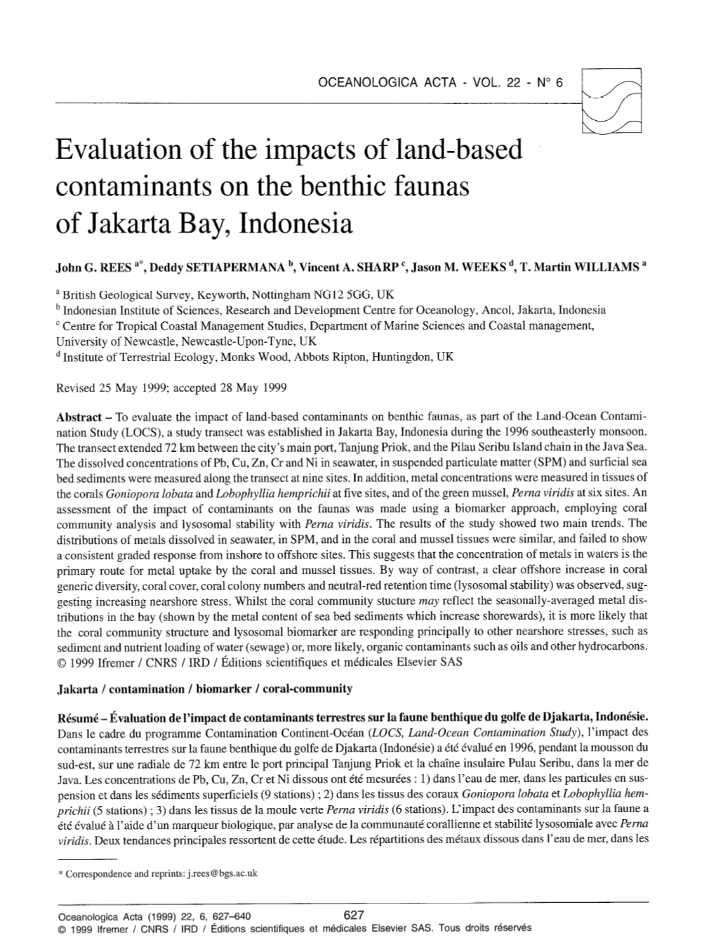 Evaluation of the Impacts of Land-Based Contaminants on the Benthic Faunas of Jakarta Bay, Indonesia