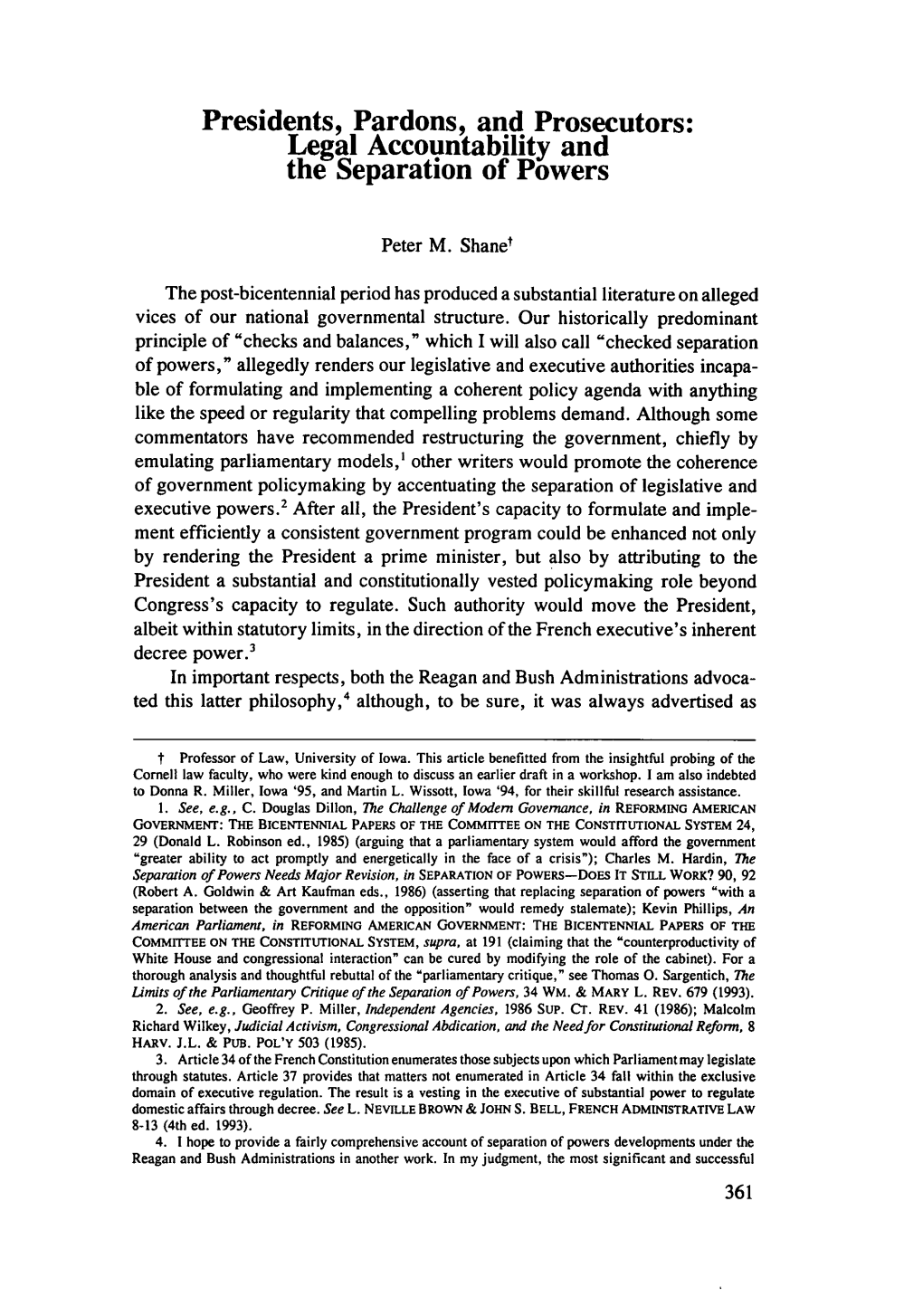 Presidents, Pardons, and Prosecutors: Legal Accountability and the Separation of Powers