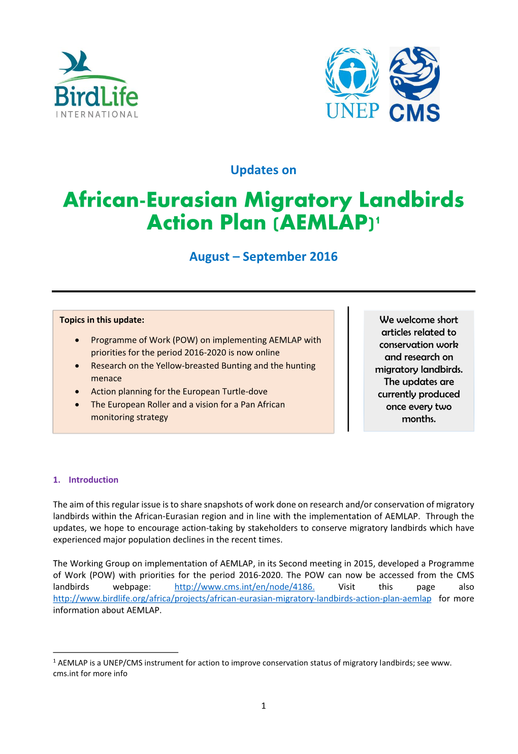 African-Eurasian Migratory Landbirds Action Plan (AEMLAP)1