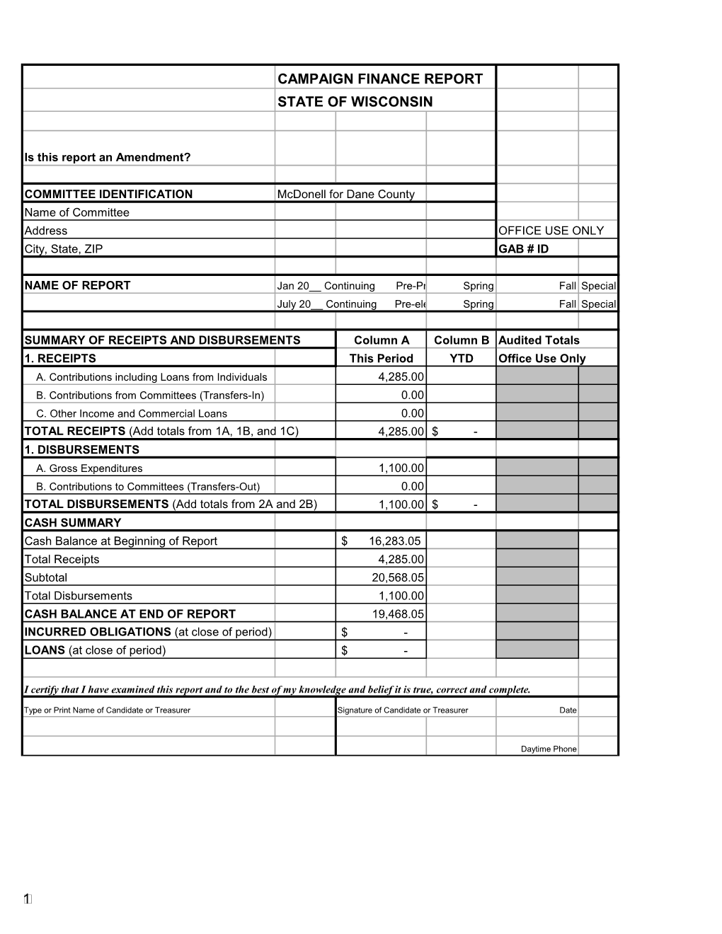 1 Campaign Finance Report State Of