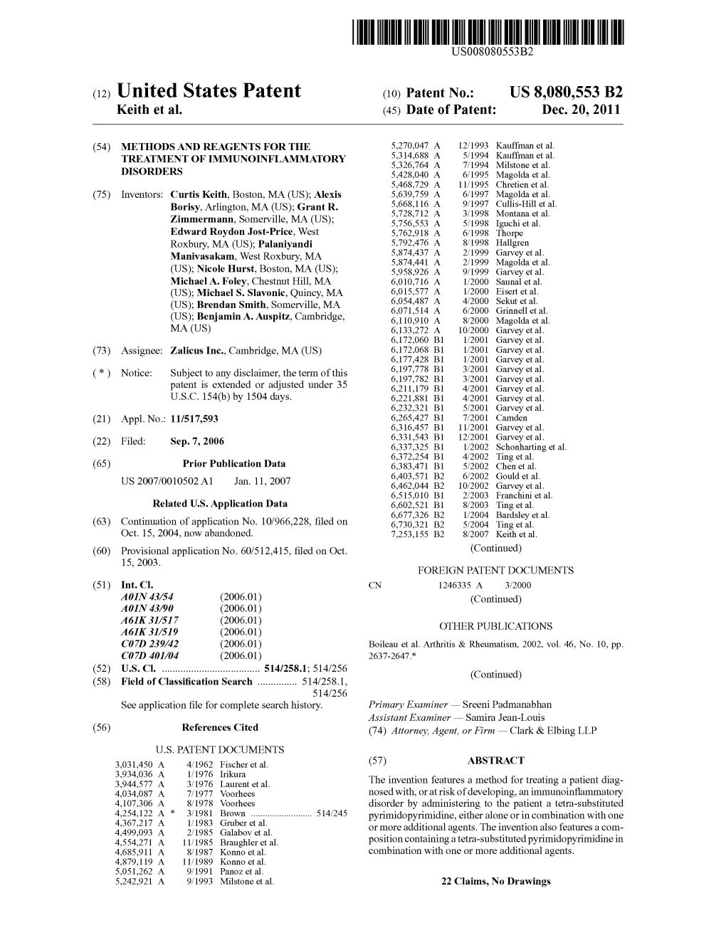 (12) United States Patent (10) Patent No.: US 8,080,553 B2 Keith Et Al