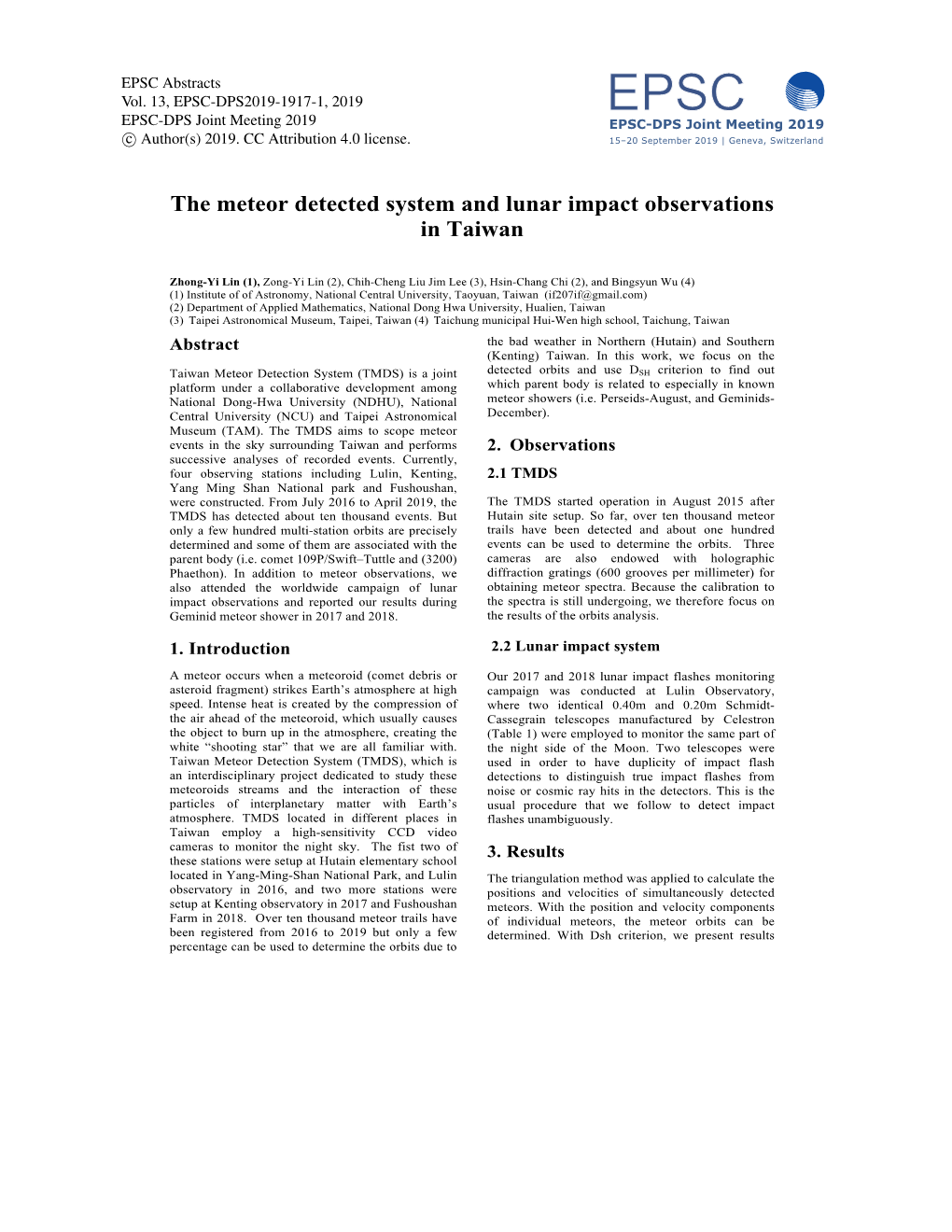 The Meteor Detected System and Lunar Impact Observations in Taiwan