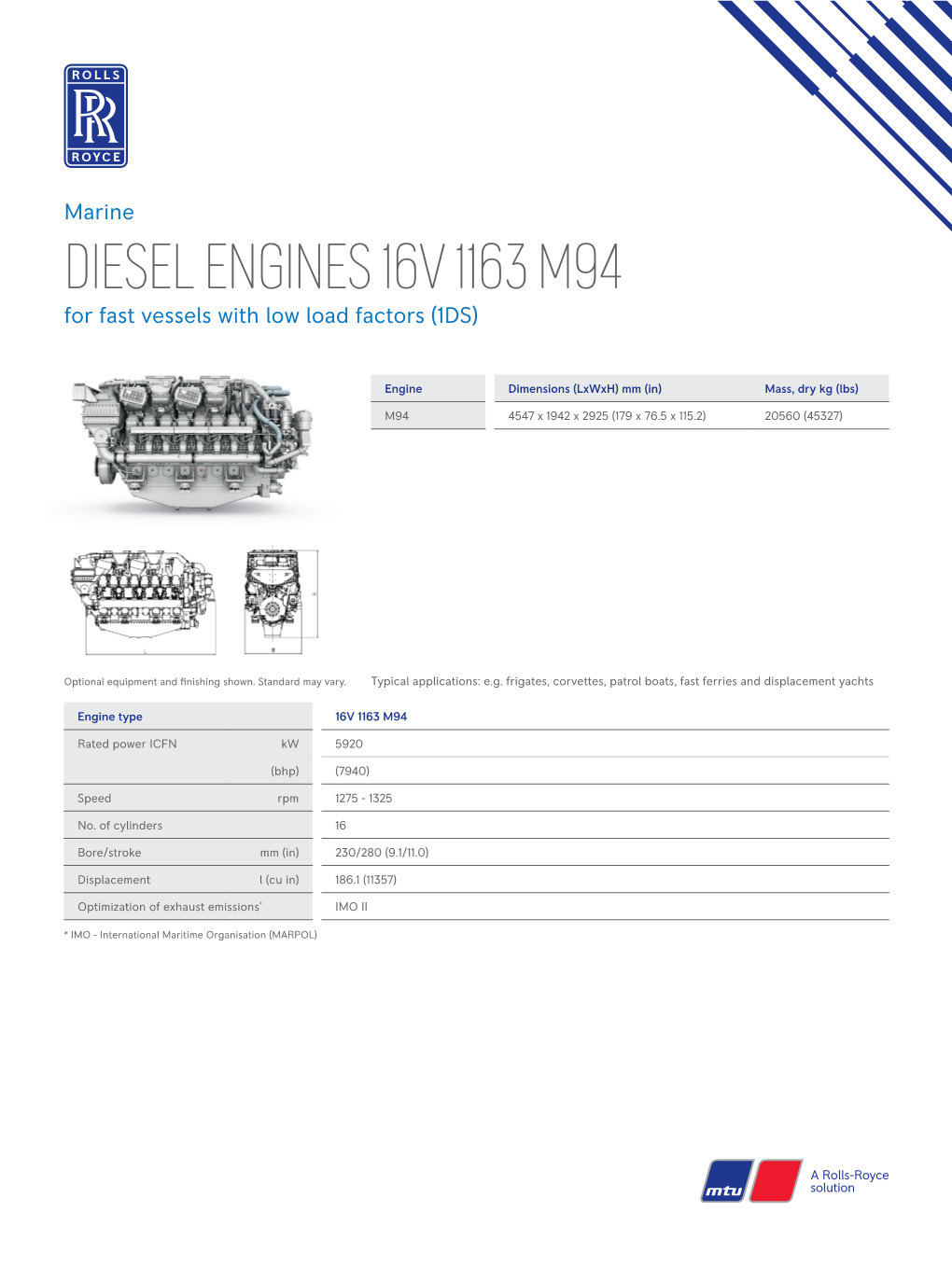 DIESEL ENGINES 16V 1163 M94 for Fast Vessels with Low Load Factors (1DS)