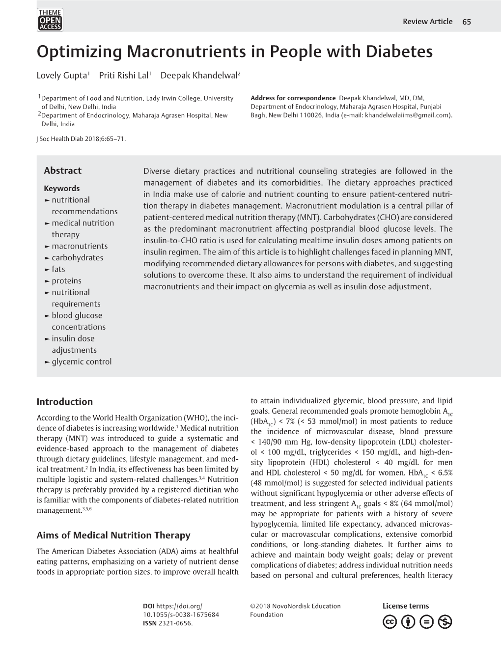 Optimizing Macronutrients in People with Diabetes