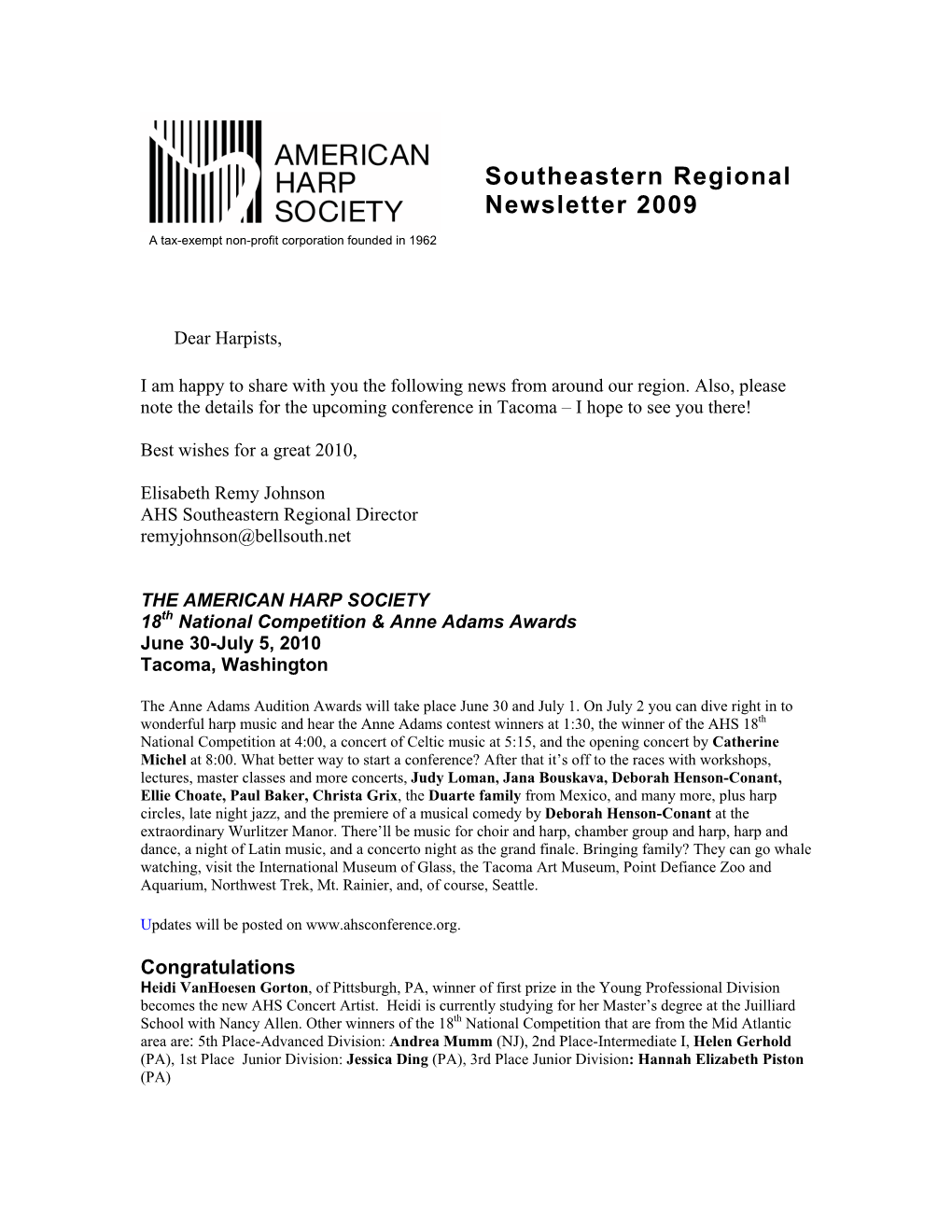 Southeastern Regional Newsletter 2009
