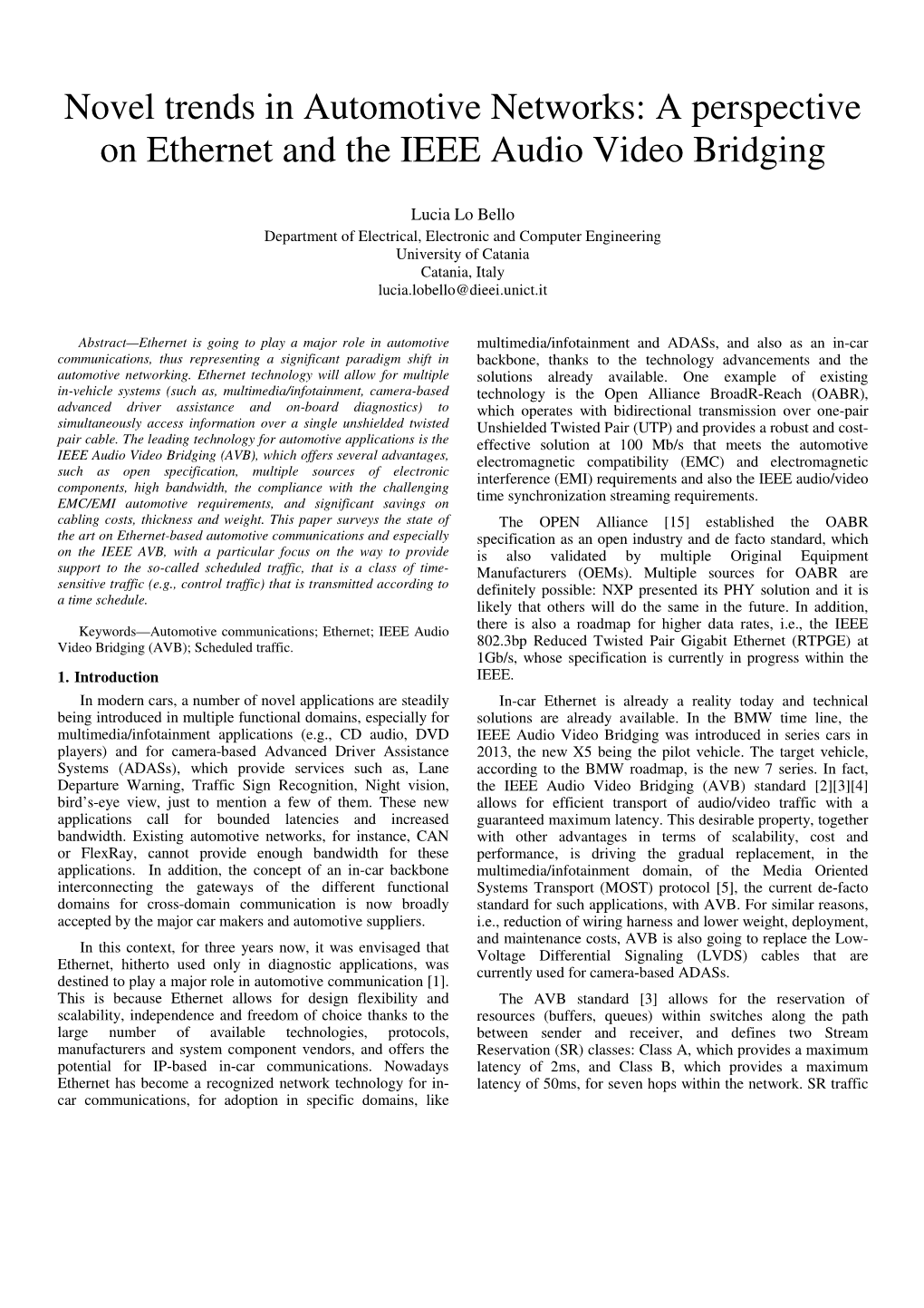 A Perspective on Ethernet and the IEEE Audio Video Bridging