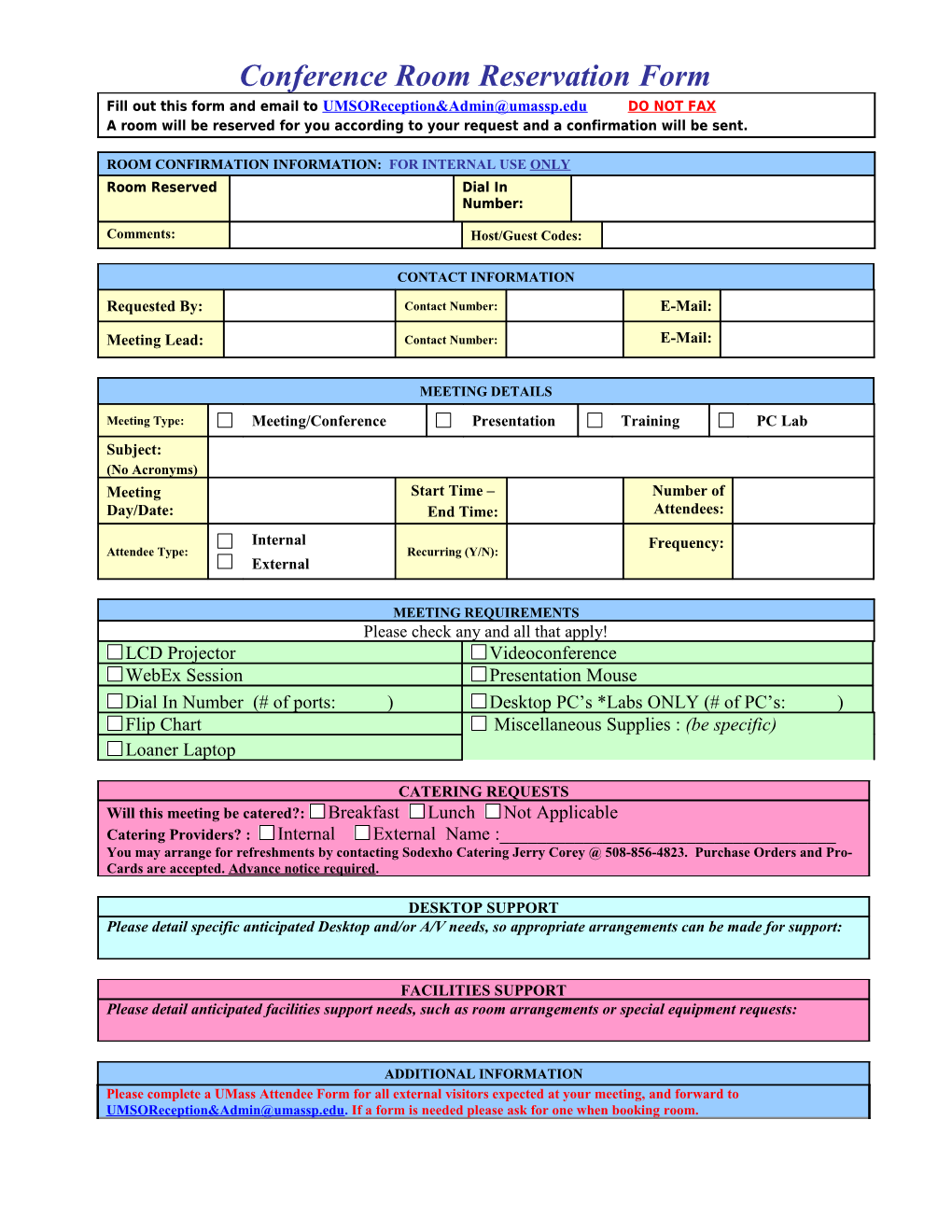 Room Confirmation Information: for Internal Use Only