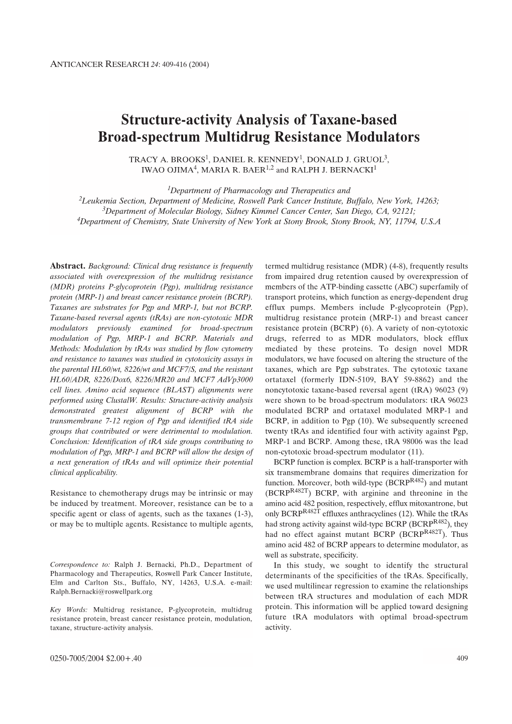 Structure-Activity Analysis of Taxane-Based Broad-Spectrum Multidrug Resistance Modulators