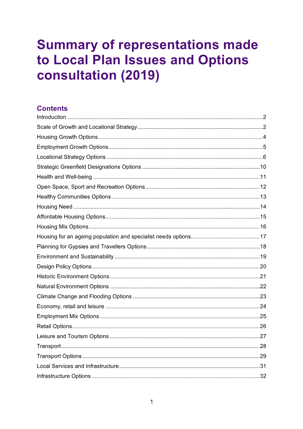 Summary of Representations Made to Local Plan Issues and Options Consultation (2019)