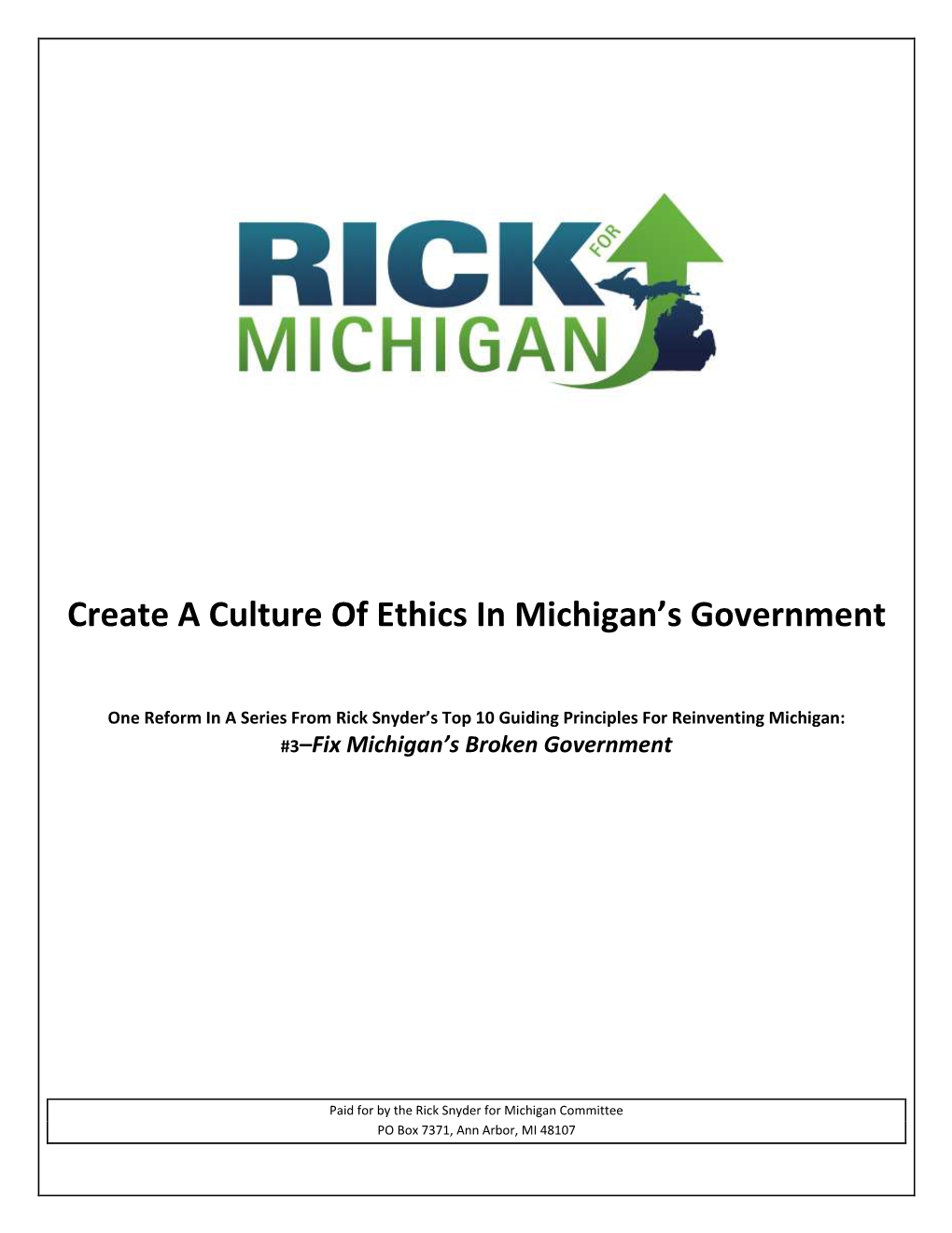 Create a Culture of Ethics in Michigan's Government