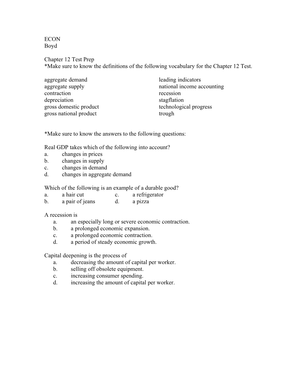 Chapter 12 Test Prep