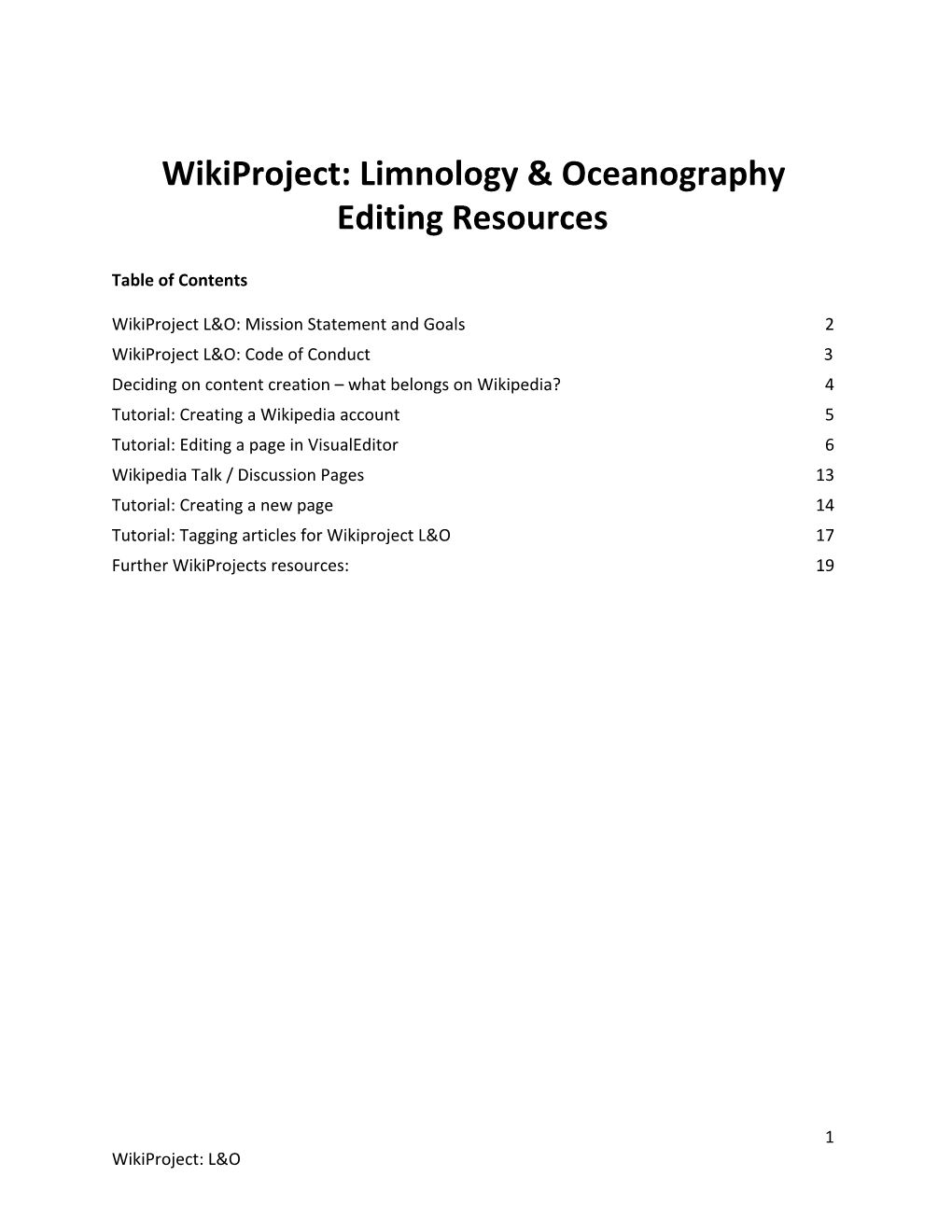 Wikiproject: Limnology & Oceanography Editing Resources