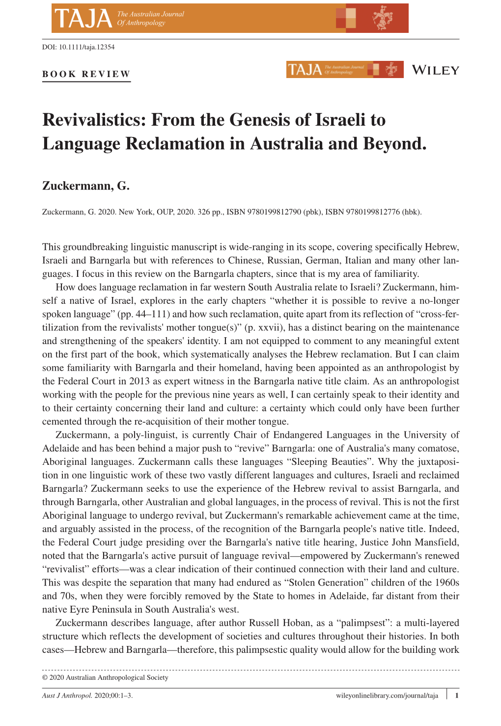 Revivalistics: from the Genesis of Israeli to Language Reclamation in Australia and Beyond