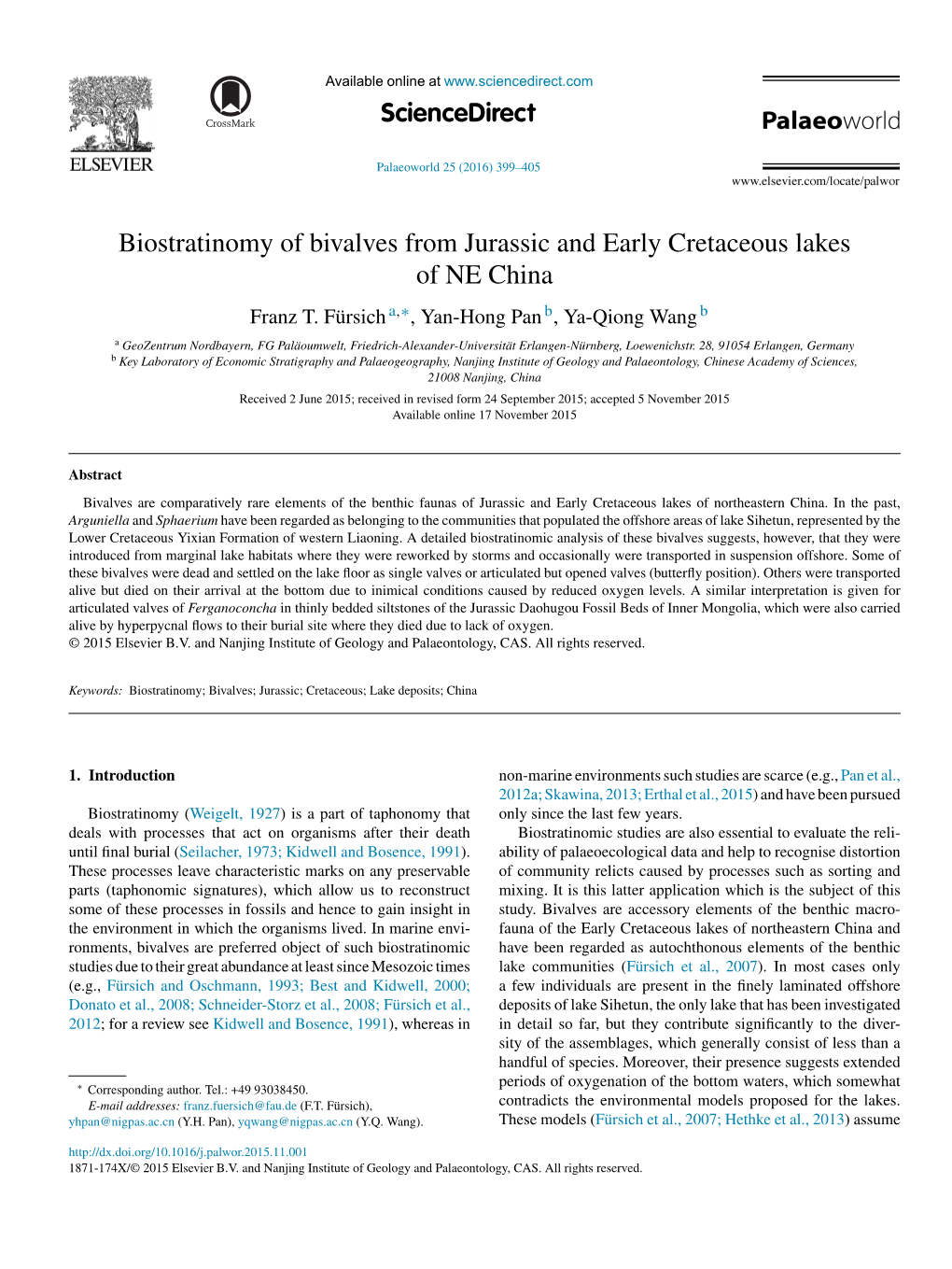 Biostratinomy of Bivalves from Jurassic and Early Cretaceous Lakes