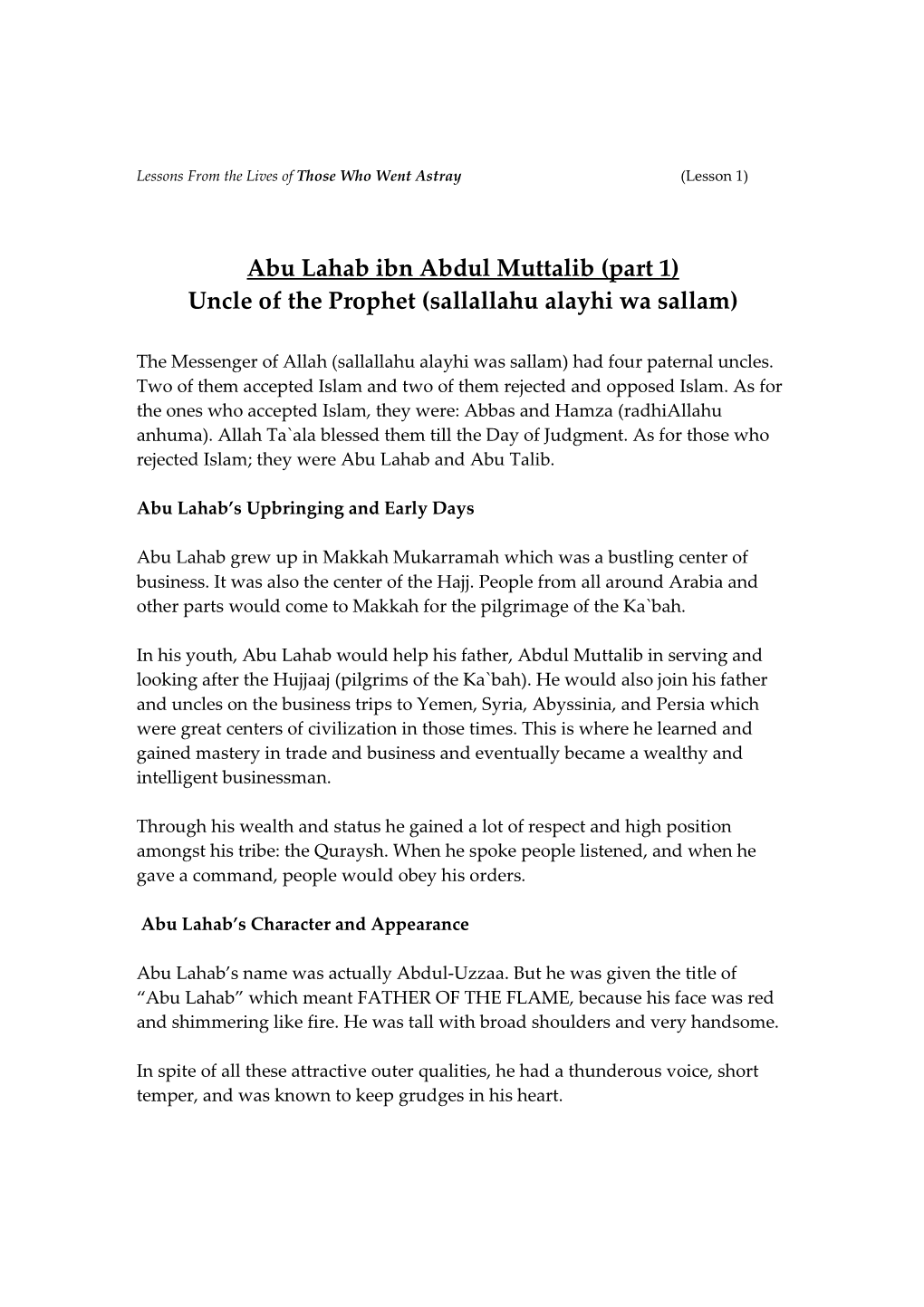 Abu Lahab Ibn Abdul Muttalib (Part 1) Uncle of the Prophet (Sallallahu Alayhi Wa Sallam)