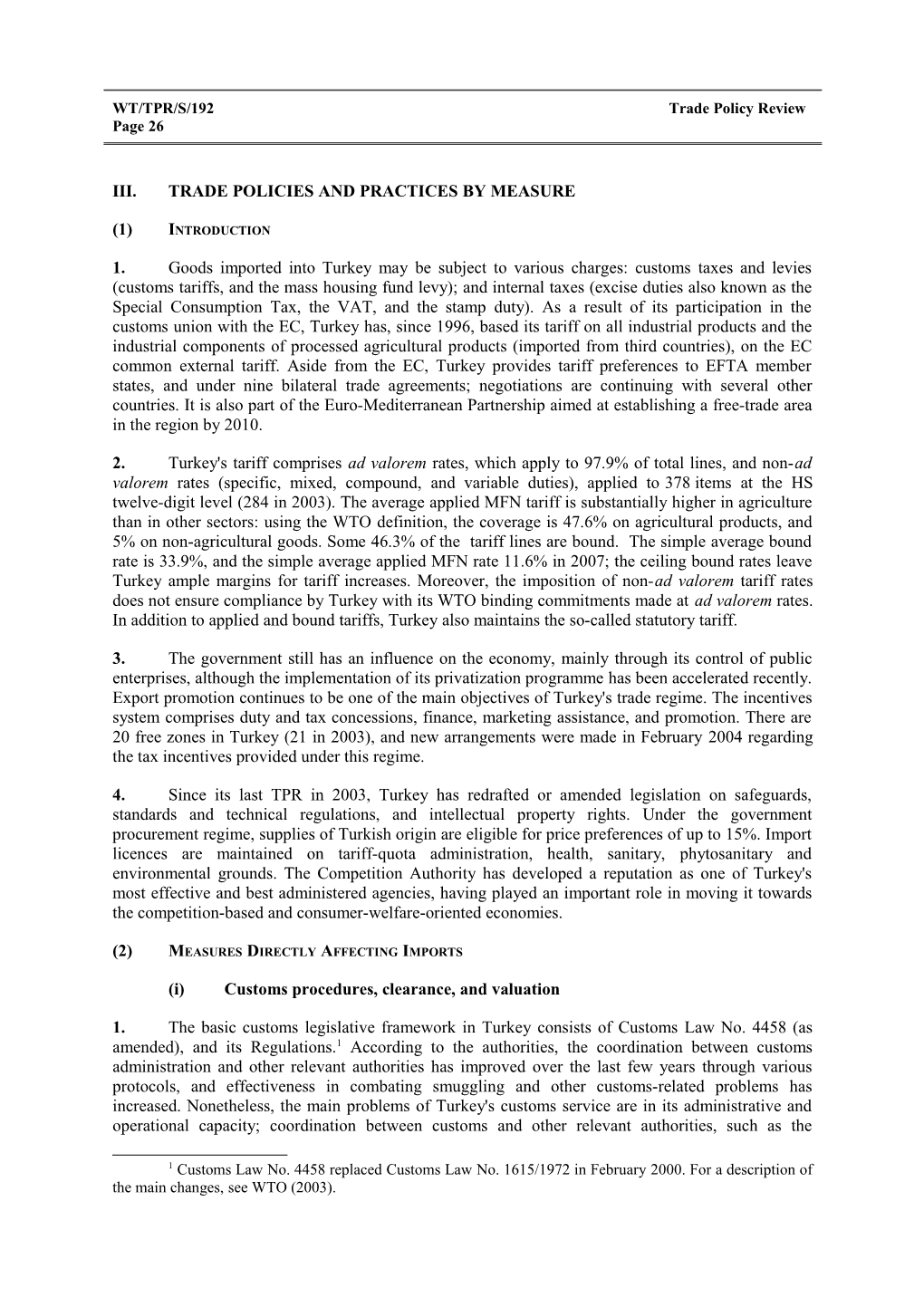 III. Trade Policies and Practices by Measure s1