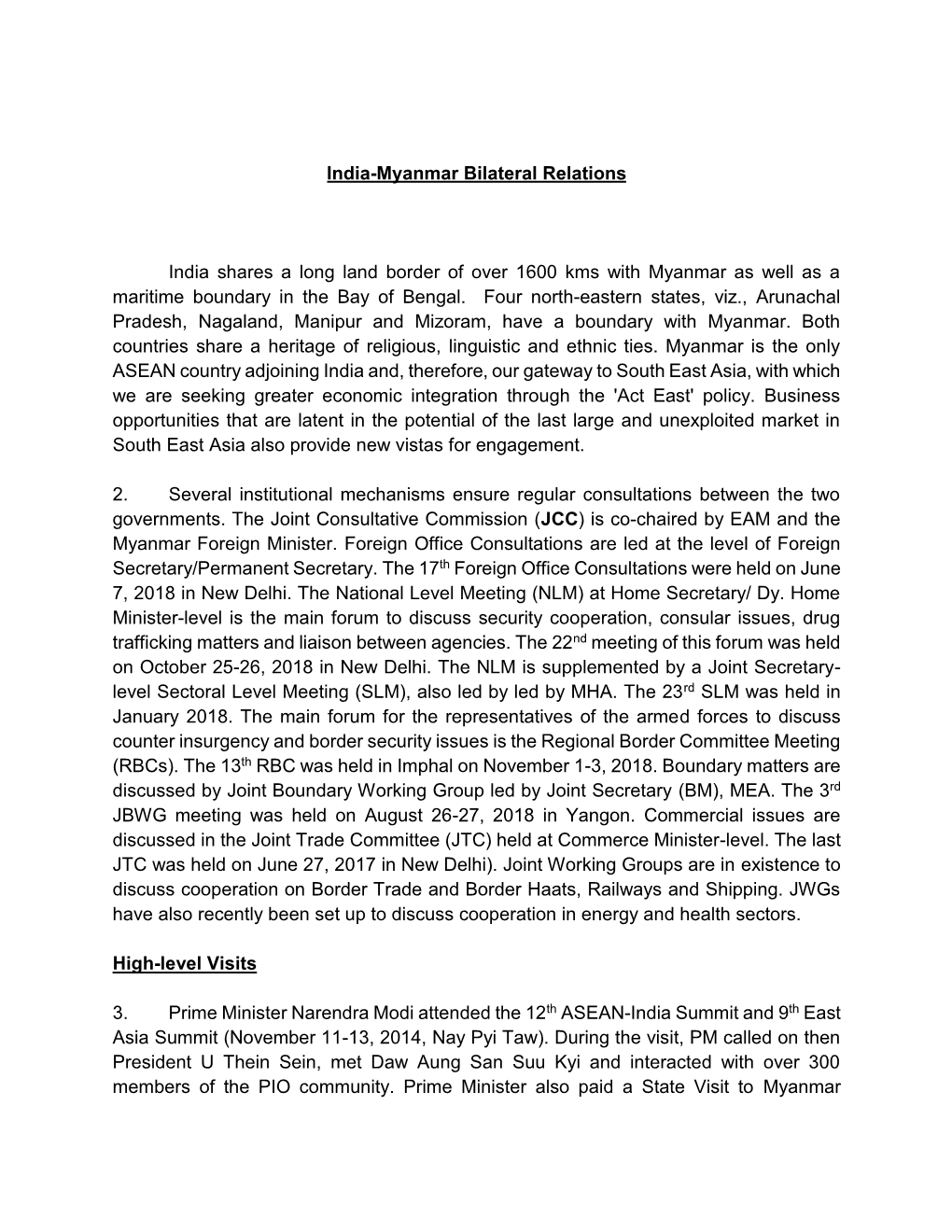 India-Myanmar Bilateral Relations India Shares a Long Land Border Of