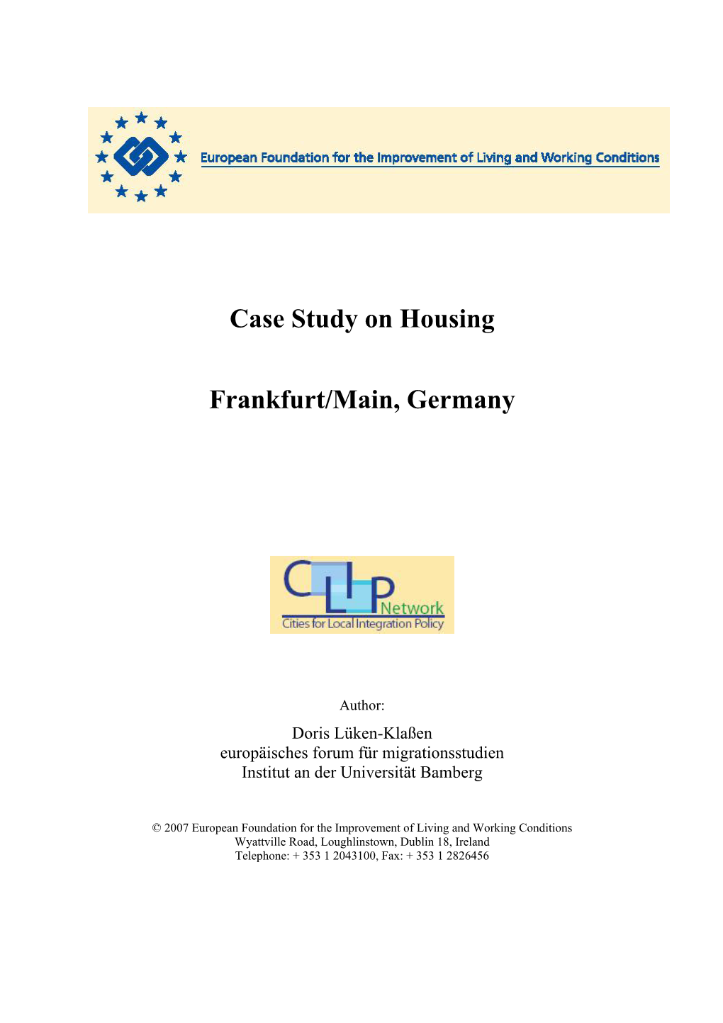 Case Study on Housing Frankfurt/Main, Germany