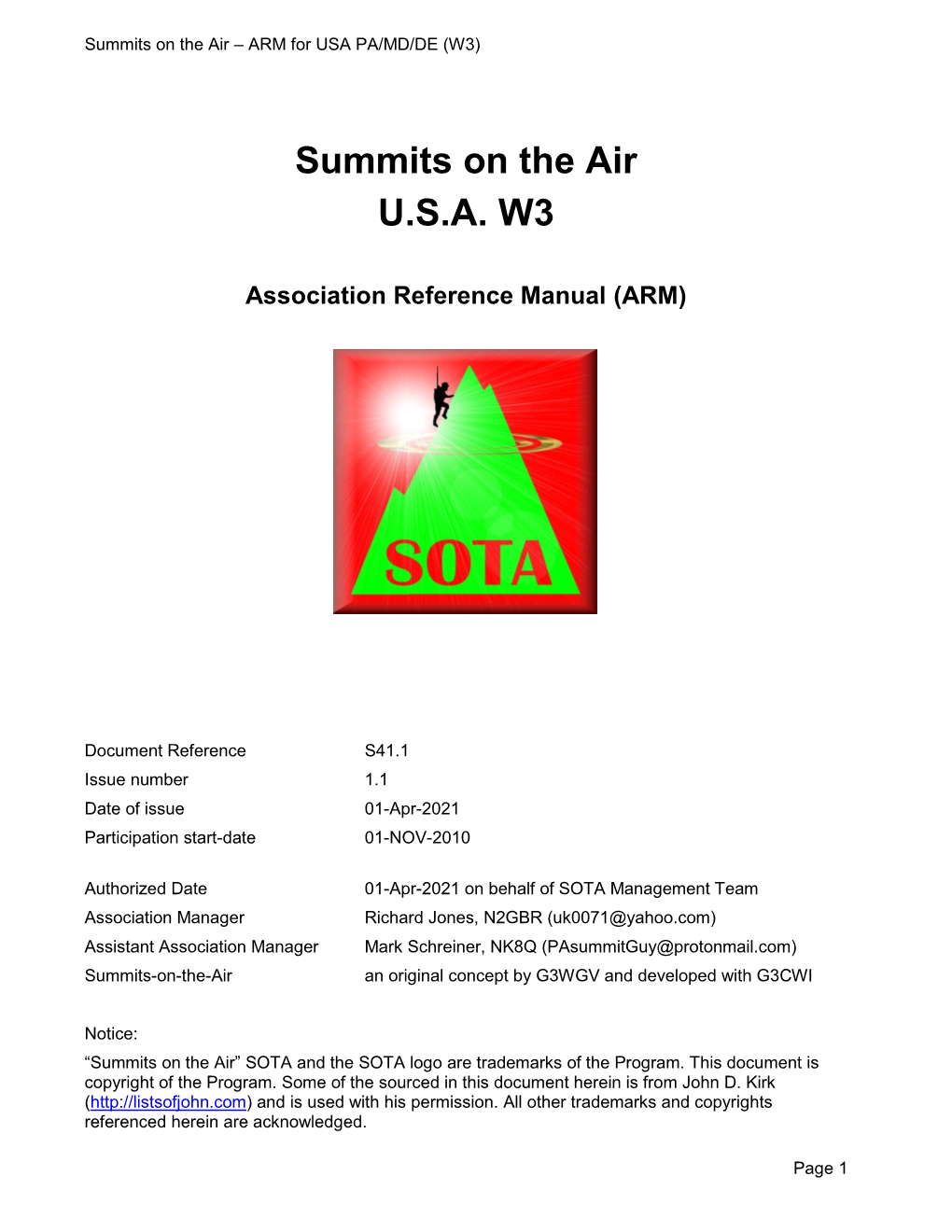 Summits on the Air U.S.A. W3