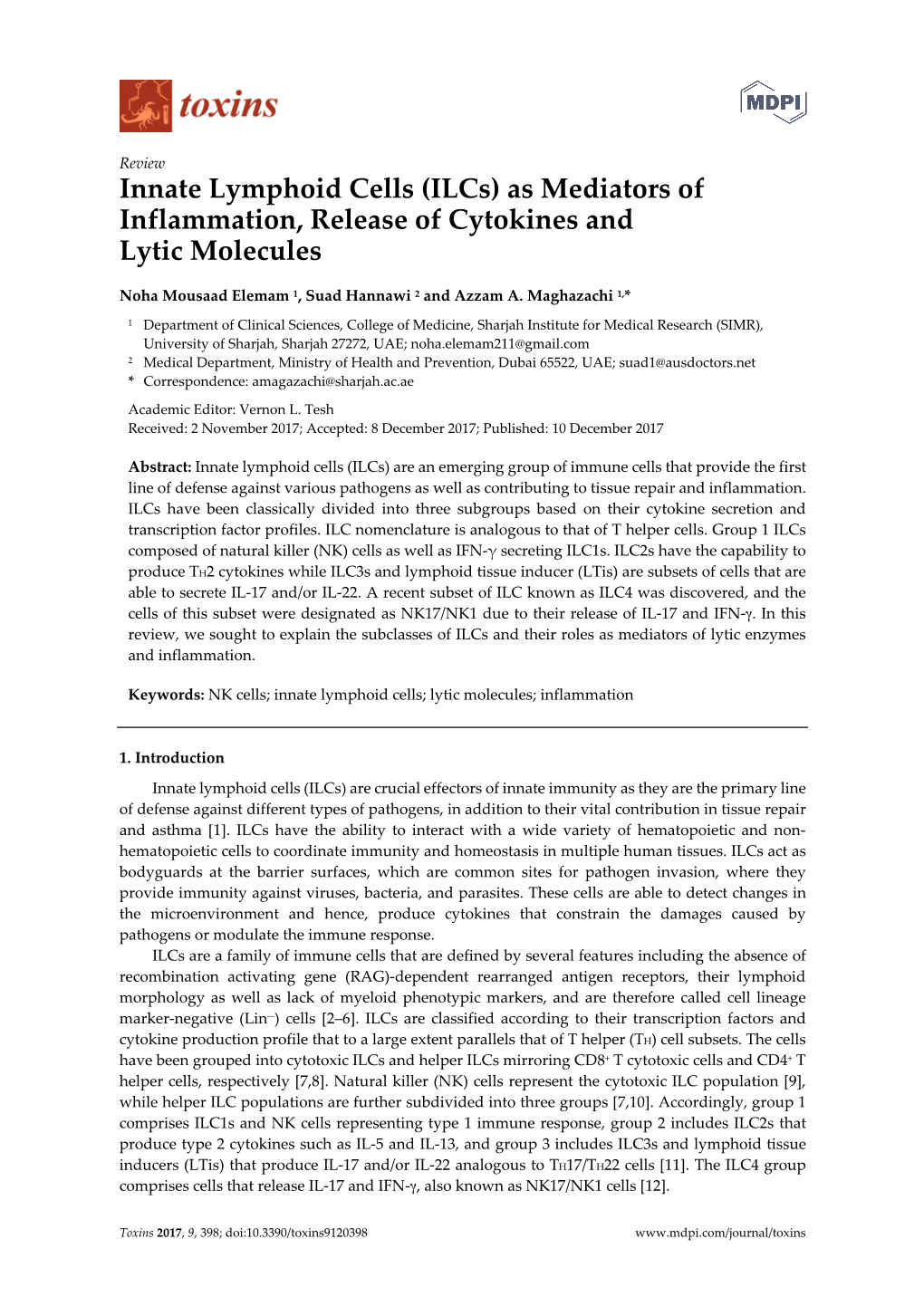 Innate Lymphoid Cells (Ilcs) As Mediators of Inflammation, Release of Cytokines and Lytic Molecules