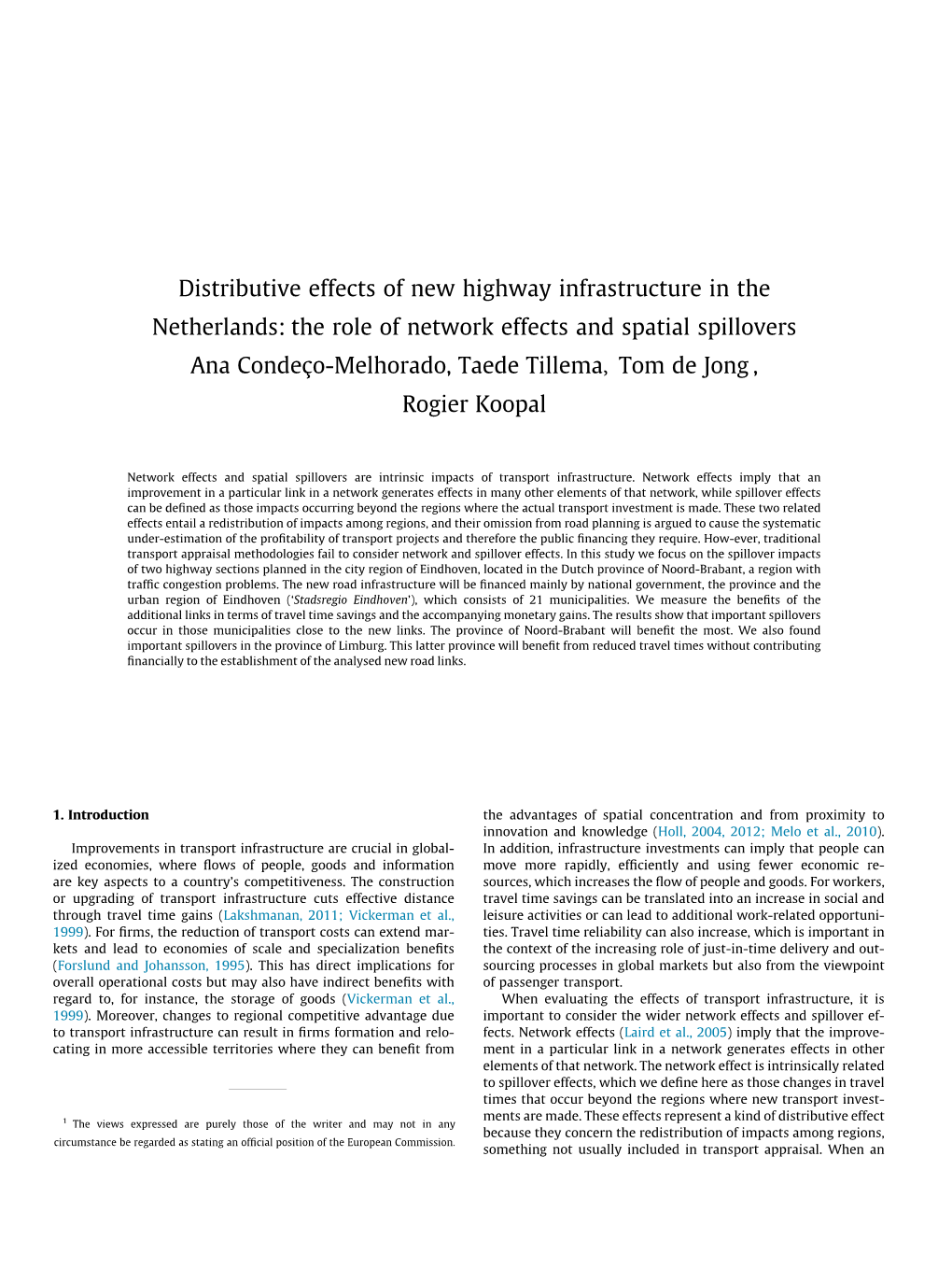 Distributive Effects of New Highway Infrastructure in the Netherlands