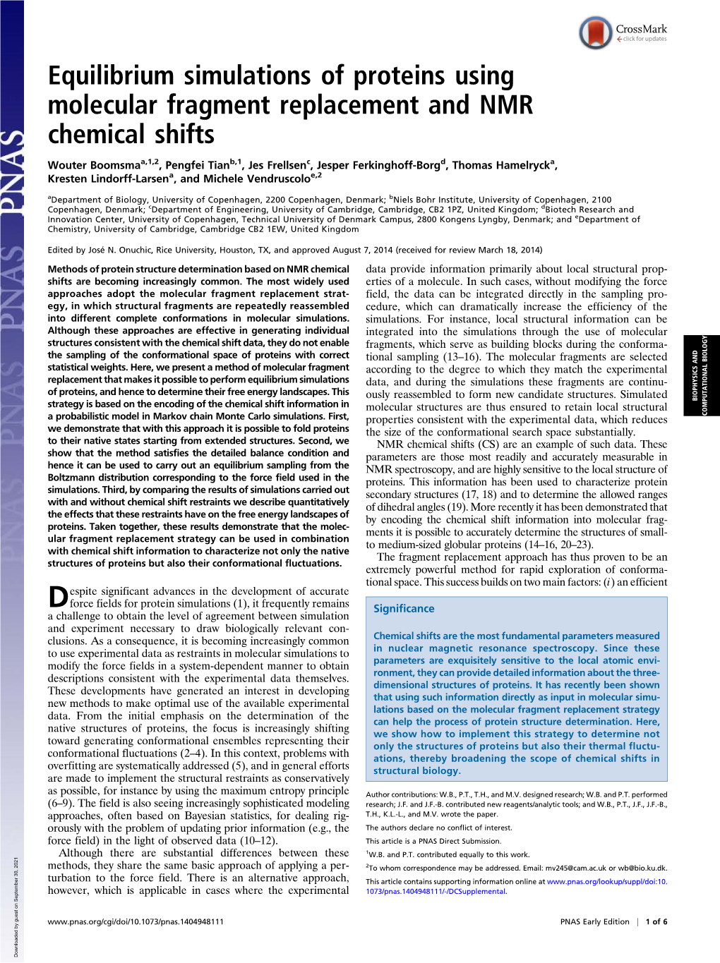 Equilibrium Simulations of Proteins Using Molecular Fragment Replacement and NMR Chemical Shifts