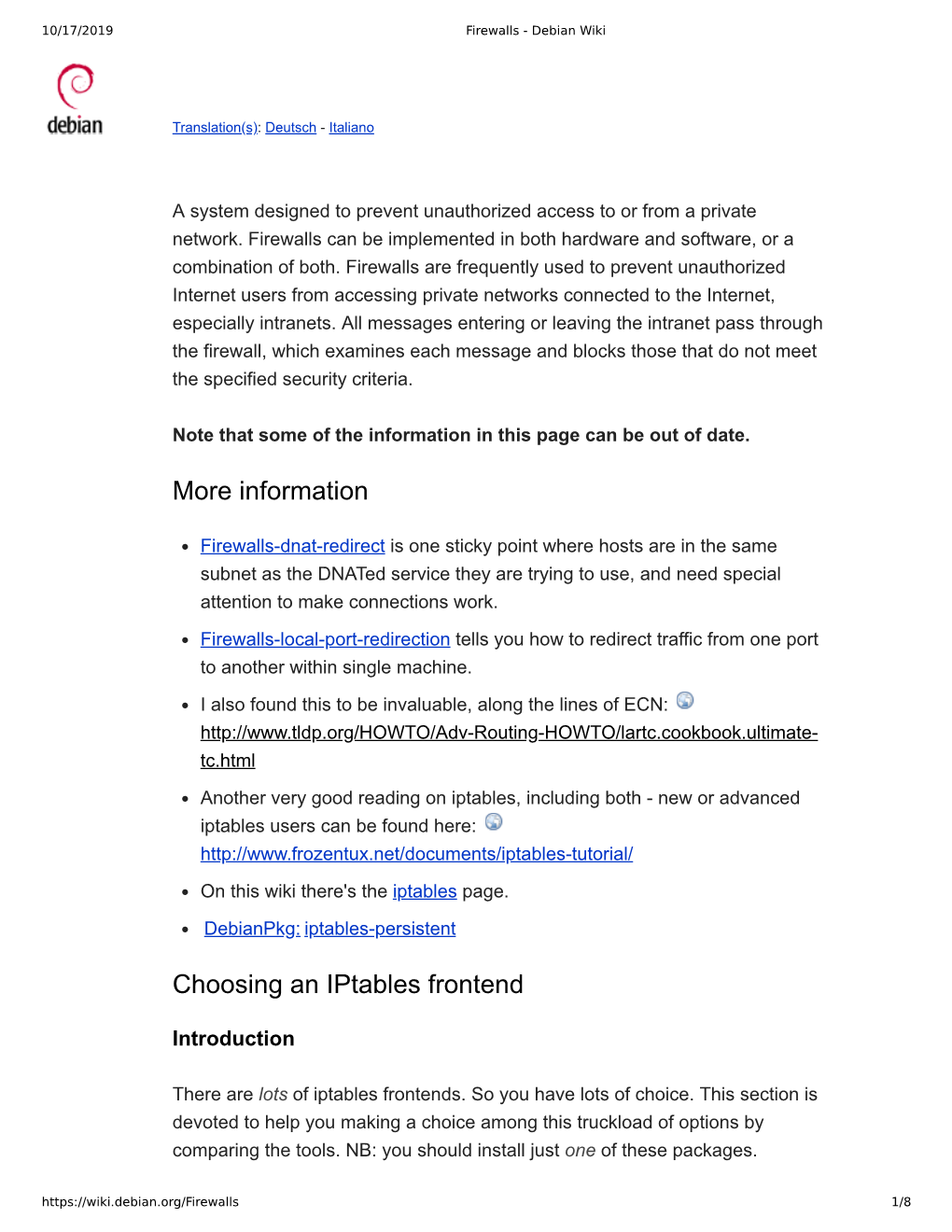 Information Choosing an Iptables Frontend