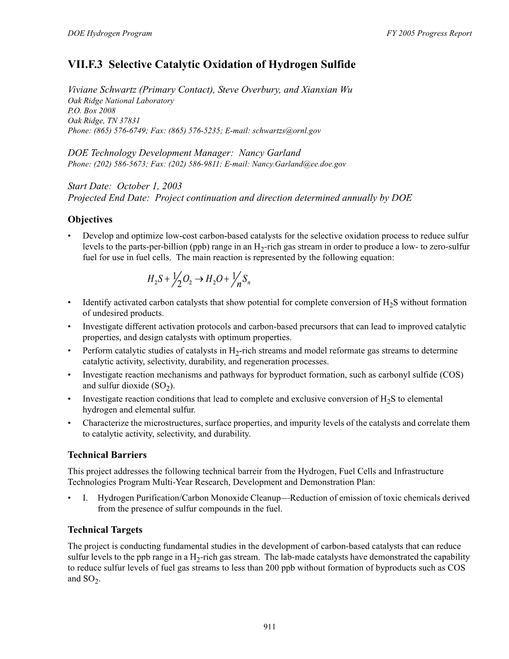 Selective Catalytic Oxidation of Hydrogen Sulfide